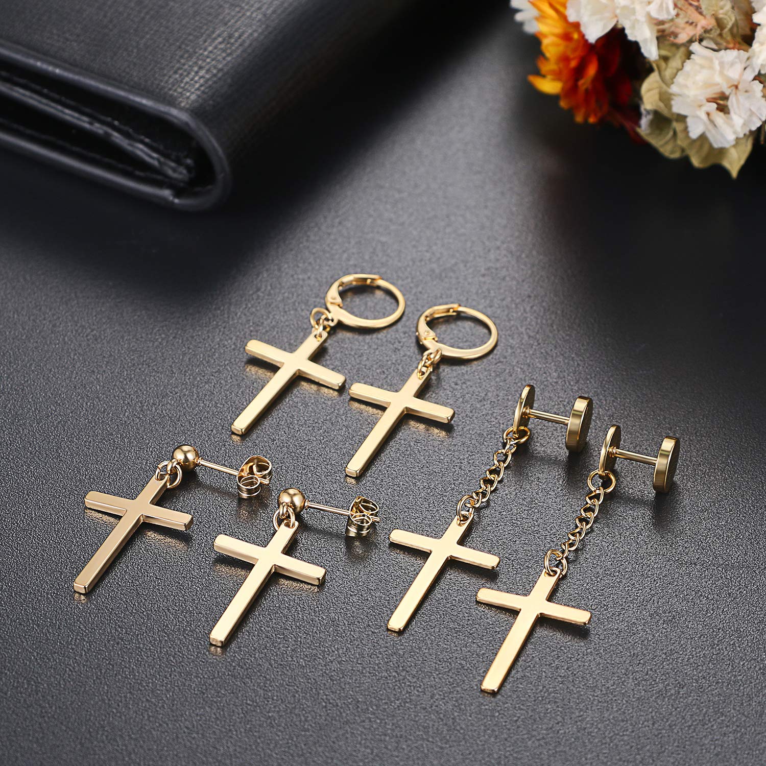 Gold Hoop Earrings for Men & Women - 3-6 Pairs Stainless Steel Dangle Earrings | Hypoallergenic Punk Hip-hop Cross Ear Piercing Jewelry | Perfect for Parties, Concerts & Everyday Wear