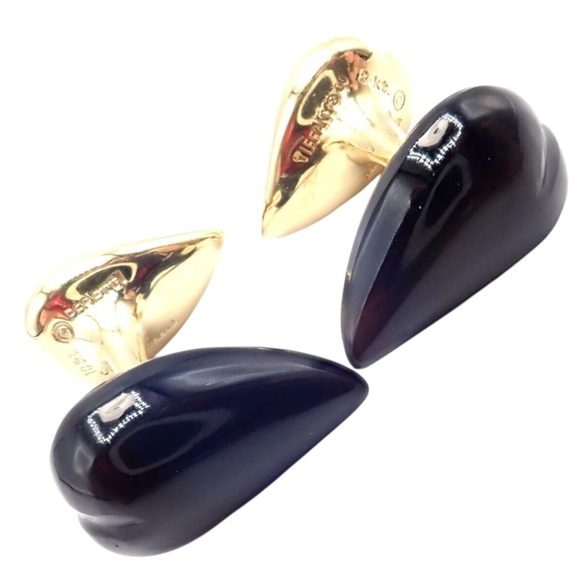 Authentic Tiffany & Co Peretti 18k Yellow Gold Black Onyx Teardrop Cufflinks for Men - Luxury Formal Wear Accessories for Weddings & Business Events