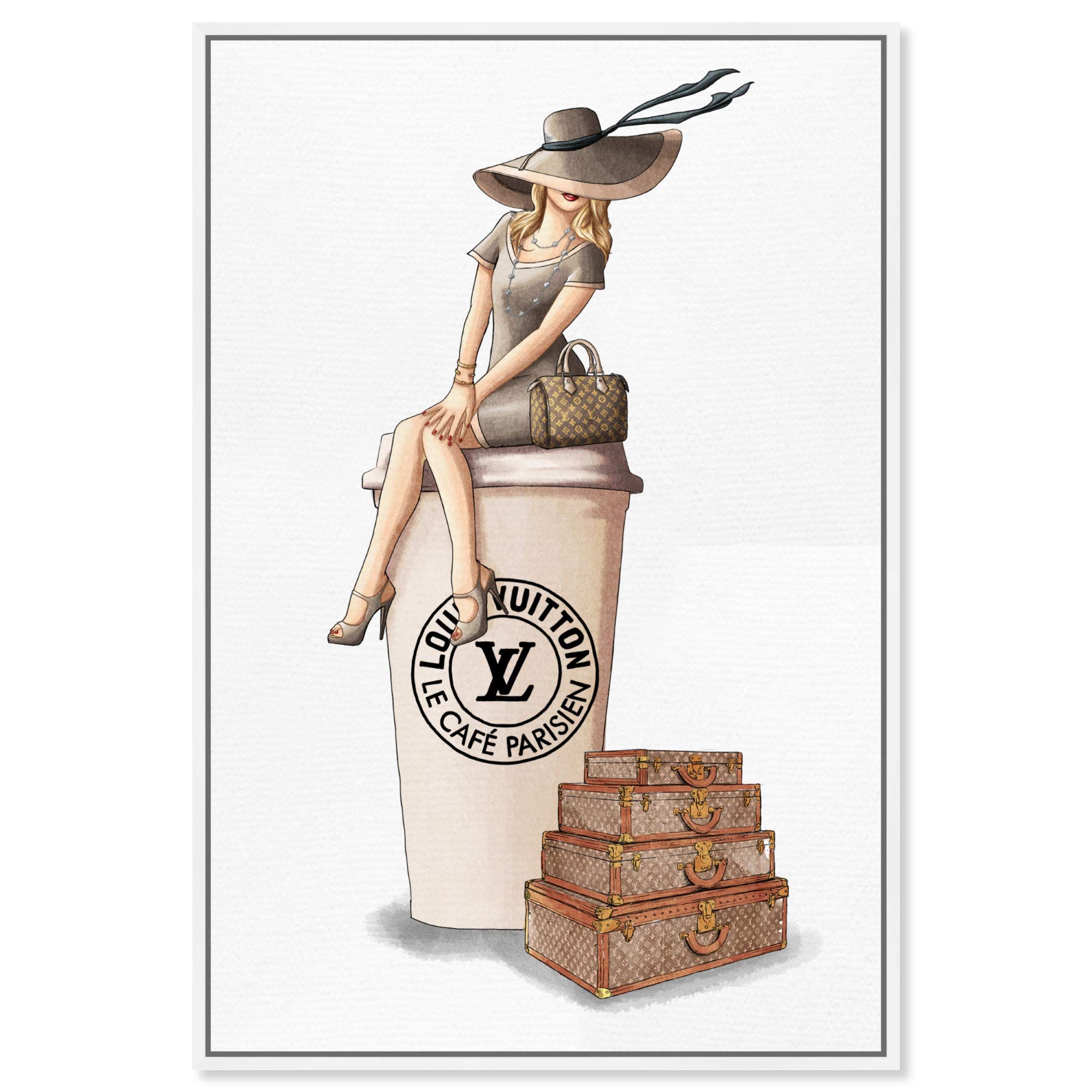 Oliver Gal Artist Co. 'Cafe au Lait Paris' Fashion Wall Art - 16x24 Inch Framed Canvas Print in Brown | Handbags & Home Décor | Perfect for Living Room, Bedroom or Office Decor