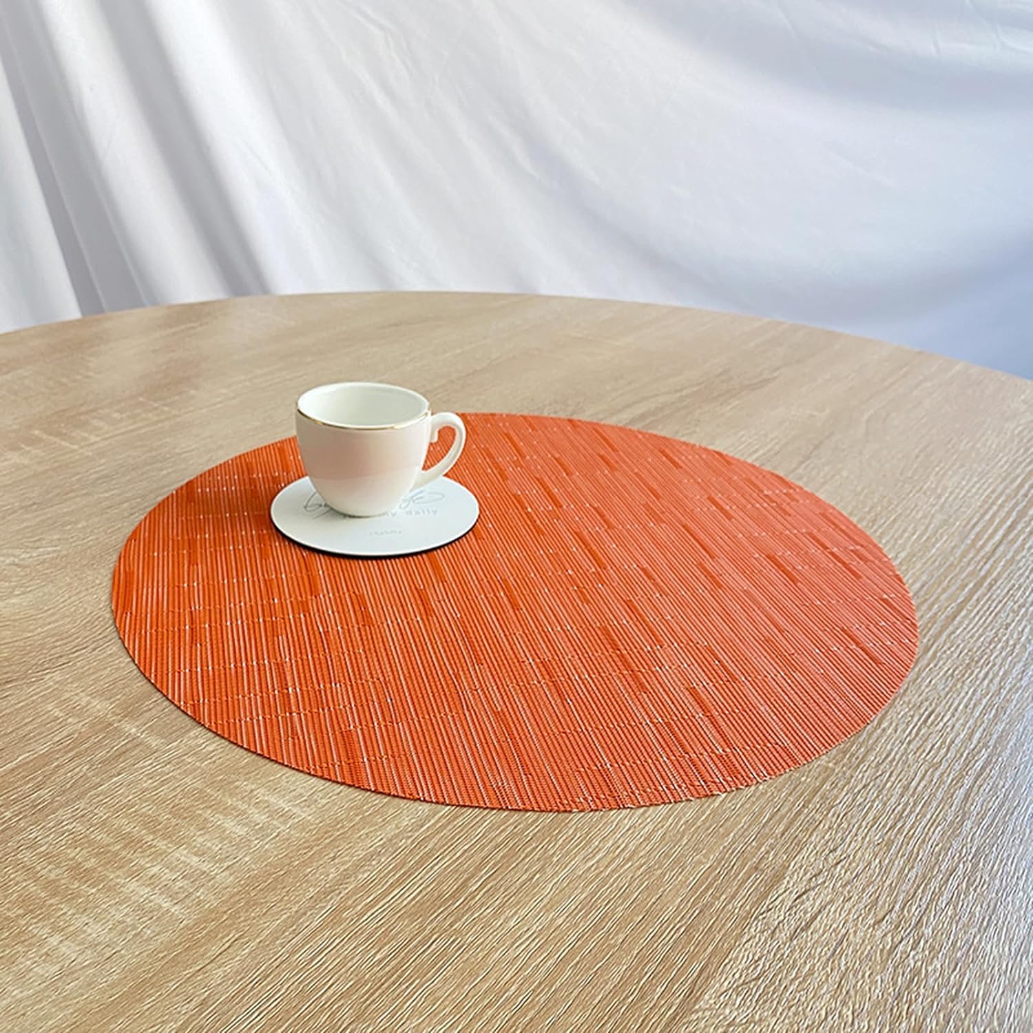 6-Pack Round Woven Placemats - 13.8 Inch Non-Slip Washable Table Mats for Christmas, Home, Wedding & Party Decor - Orange - Perfect for Dining Tables, Kitchen Countertops and Holiday Gatherings