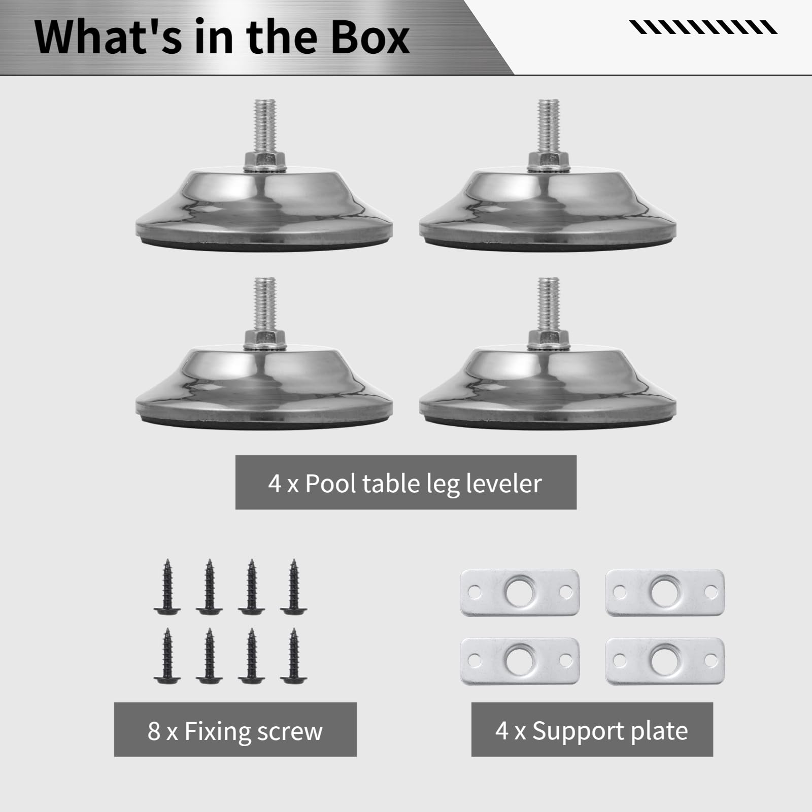 4PCS Billiard Table Leg Levelers - 5’’D Adjustable Height Pool Table Leveling Risers, Heavy Duty Metal Leveling Feet for Billiards, Ping Pong & Foosball Tables - Perfect for Uneven Floors & Game Room Setup