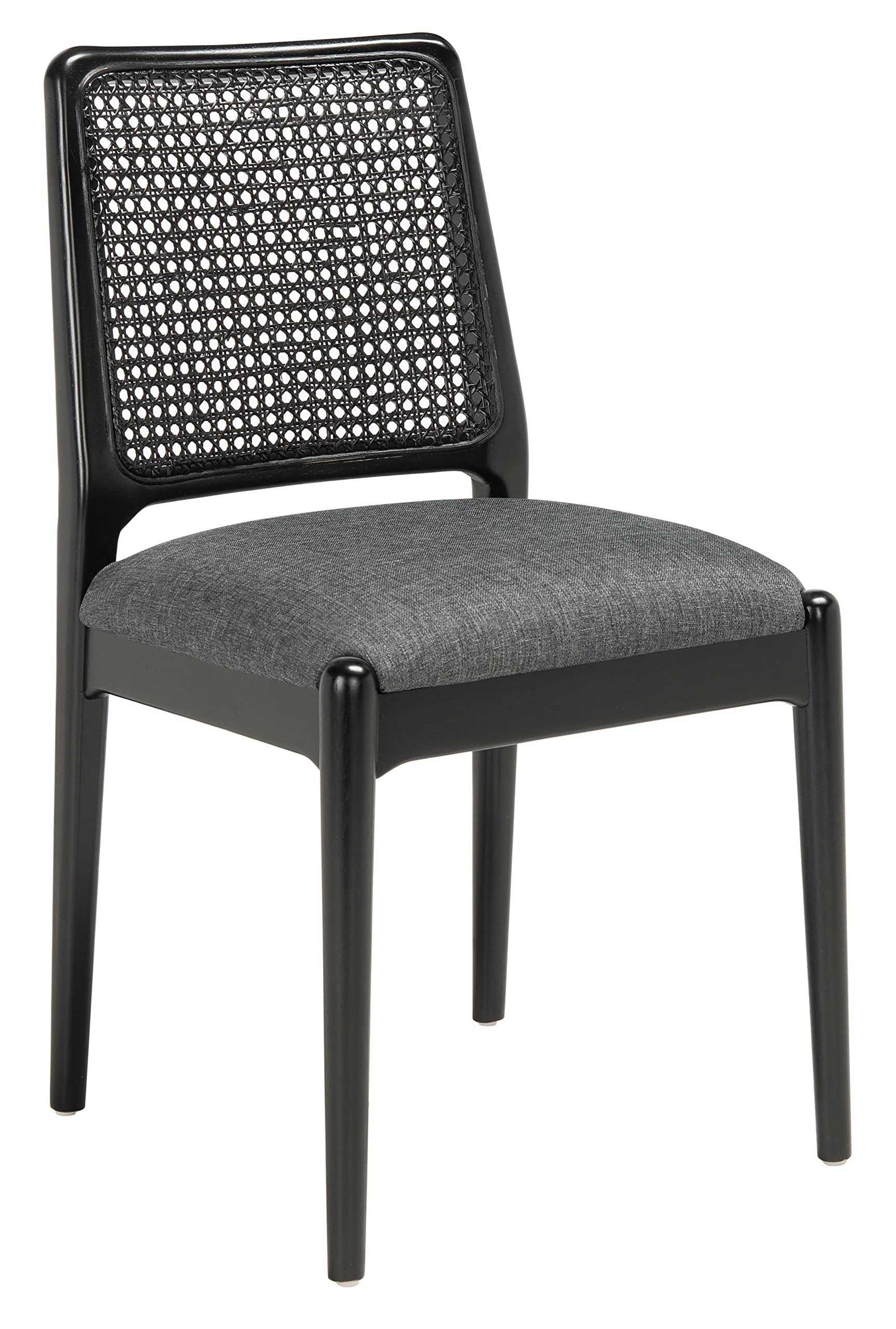 SAFAVIEH Reinhardt Rattan Cushion Dining Chairs (Set of 2) - Fully Assembled Black/Grey Modern Kitchen & Patio Furniture - DCH8800C-SET2 for Indoor Outdoor Dining Room, Breakfast Nook, and Garden Decor