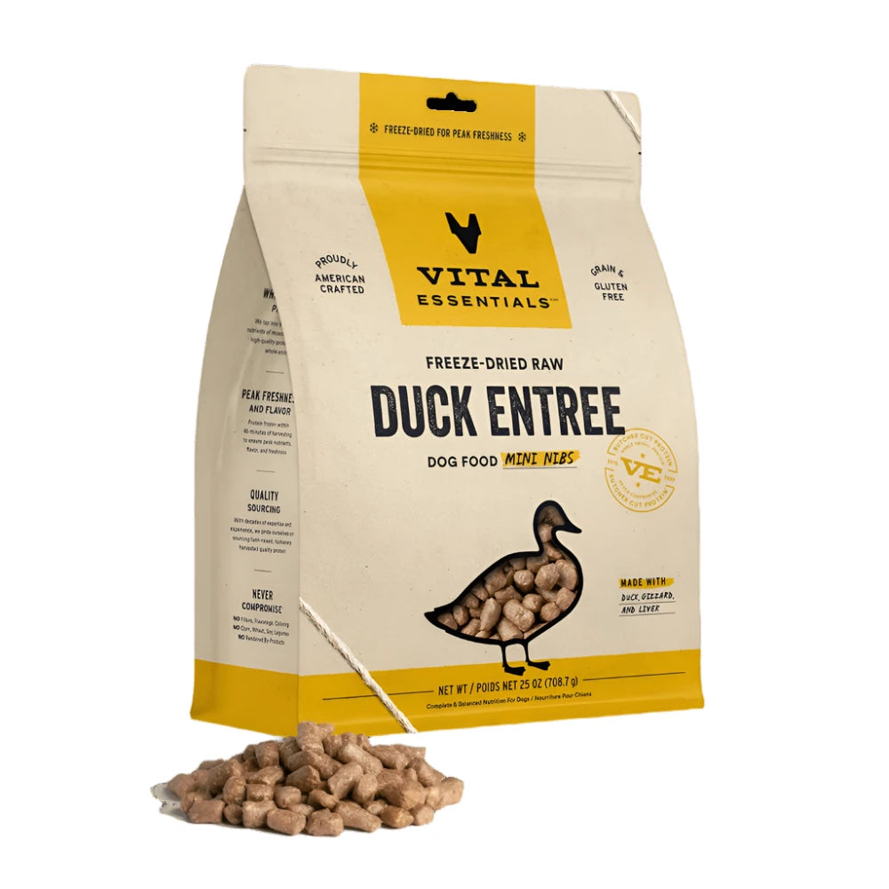 Freeze-Dried Raw Duck Entree Mini Nibs Dog Food - Grain-Free, High-Protein Treat for Small & Medium Dogs - Perfect for Training, Rewards & On-the-Go Snacking