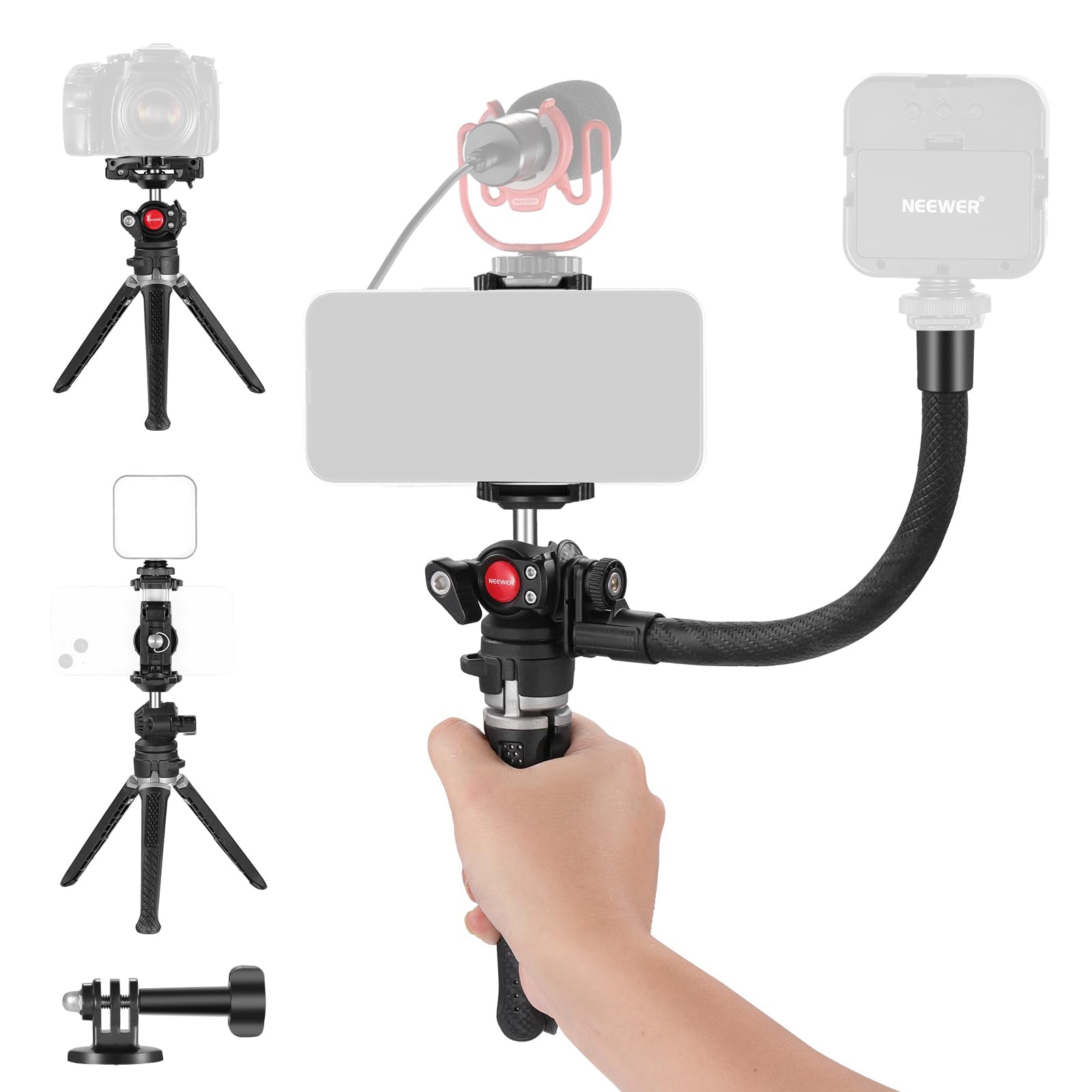 NEEWER TS006 Mini Desktop Tripod Stand - Compact Lightweight Aluminum Alloy Camera Tripod for DSLR Cameras, Smartphones, Webcams, and Vlogging - Perfect for Home Office, YouTube Streaming, Travel Photography & Video Shooting