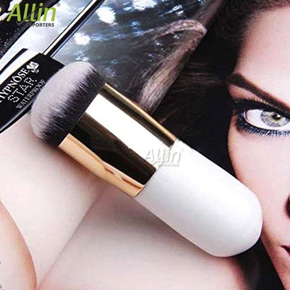 Allin Exporters Chubby Pier Foundation Makeup Brush - Synthetic Fiber BB Cream Concealer & Powder Brush Set - Soft Cosmetic Face Brush for Flawless Makeup Application (Golden/White) - Perfect for Daily Makeup, Contouring & Professional Makeup Artist Kit