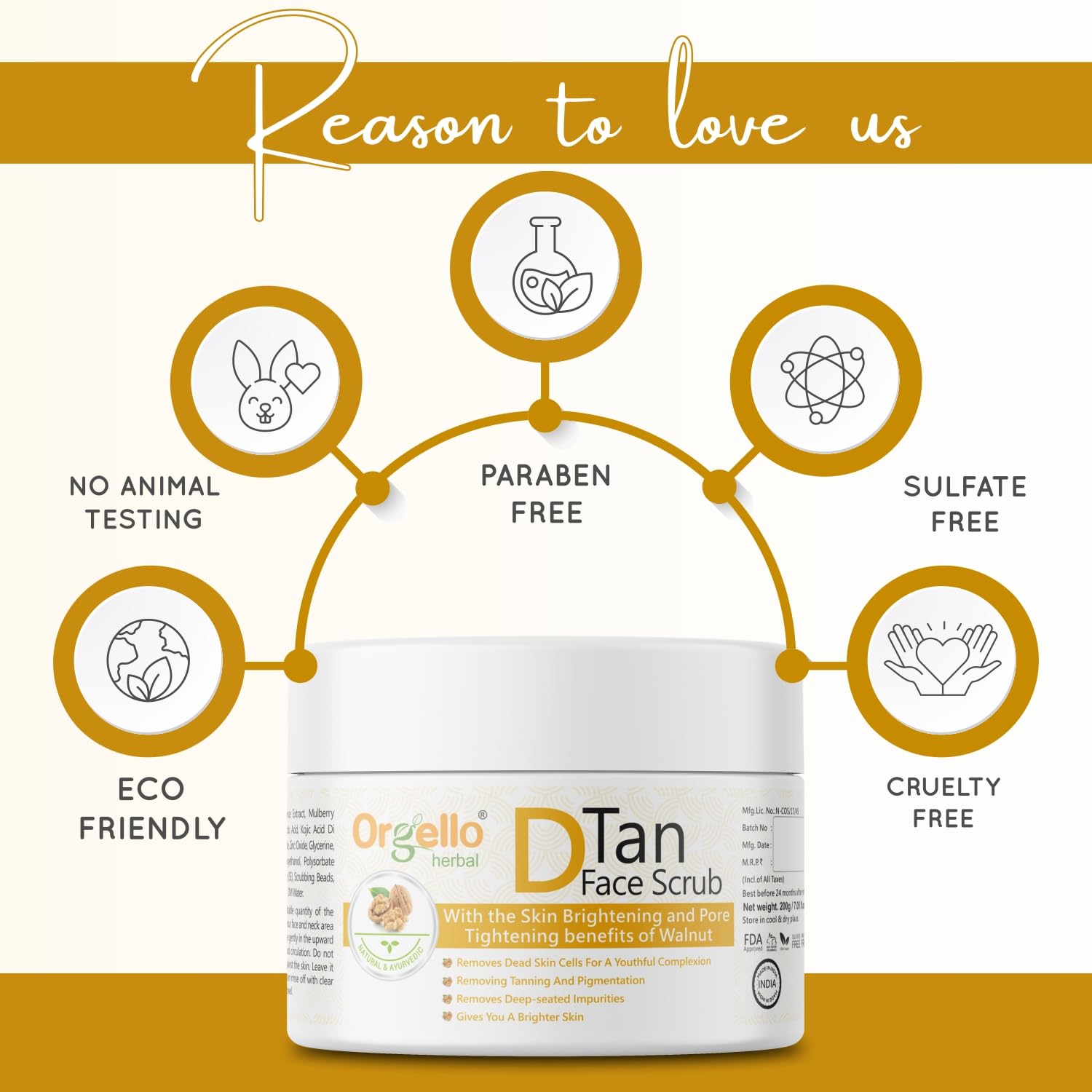 Orgello D-Tan Face Scrub for Men & Women - Natural Tan Removal & Pigmentation Treatment for Oily & Dry Skin | 200g Facial Exfoliator | Perfect for Daily Skincare Routine & Sun-Damaged Skin Repair