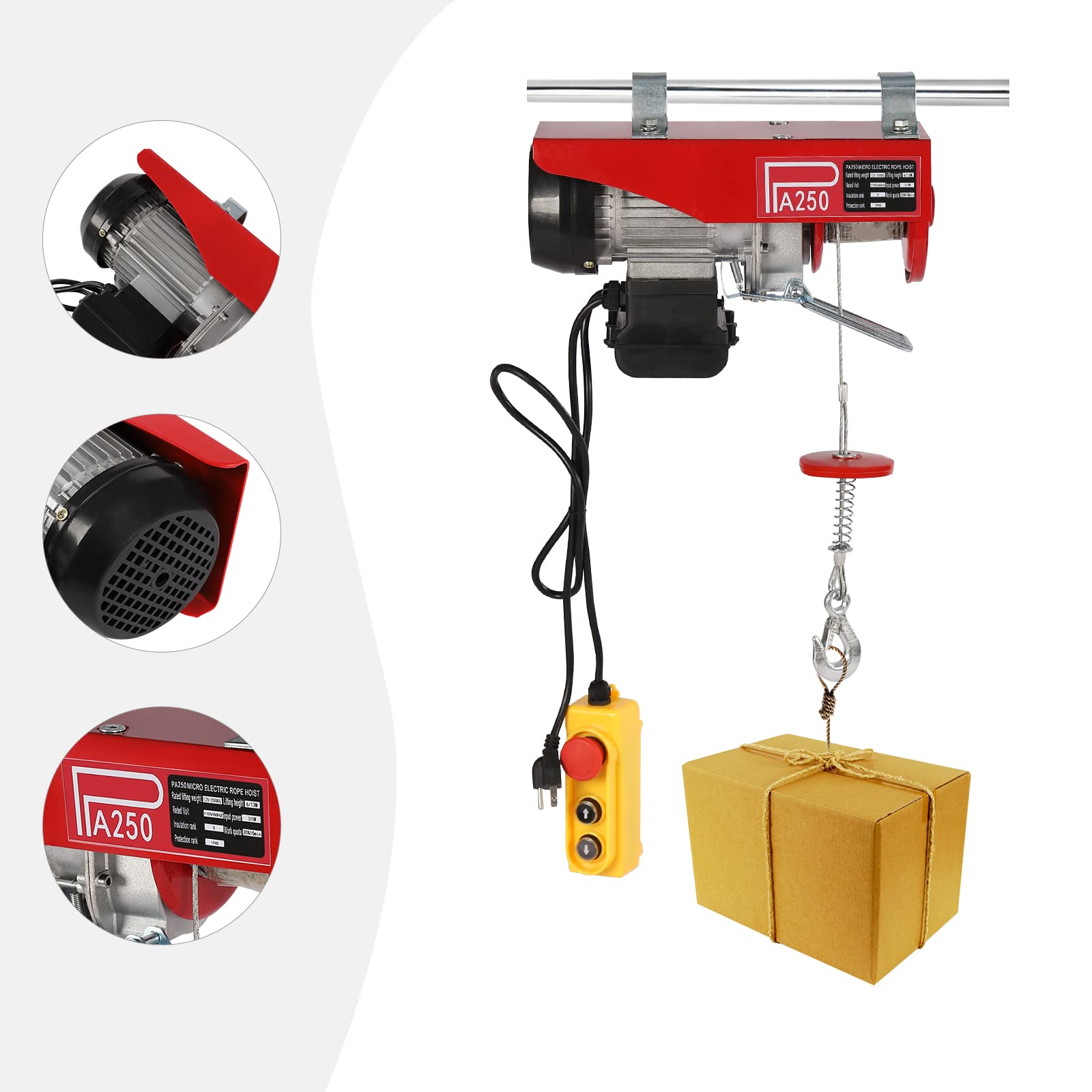 551lbs Electric Hoist 110V - Heavy Duty Electric Winch with Wired Remote Control & Single/Double Slings - Garage Lift Hoist for Factories, Warehouses, Construction Sites - Perfect for Lifting Equipment, Building Materials, and Vehicle Maintenance