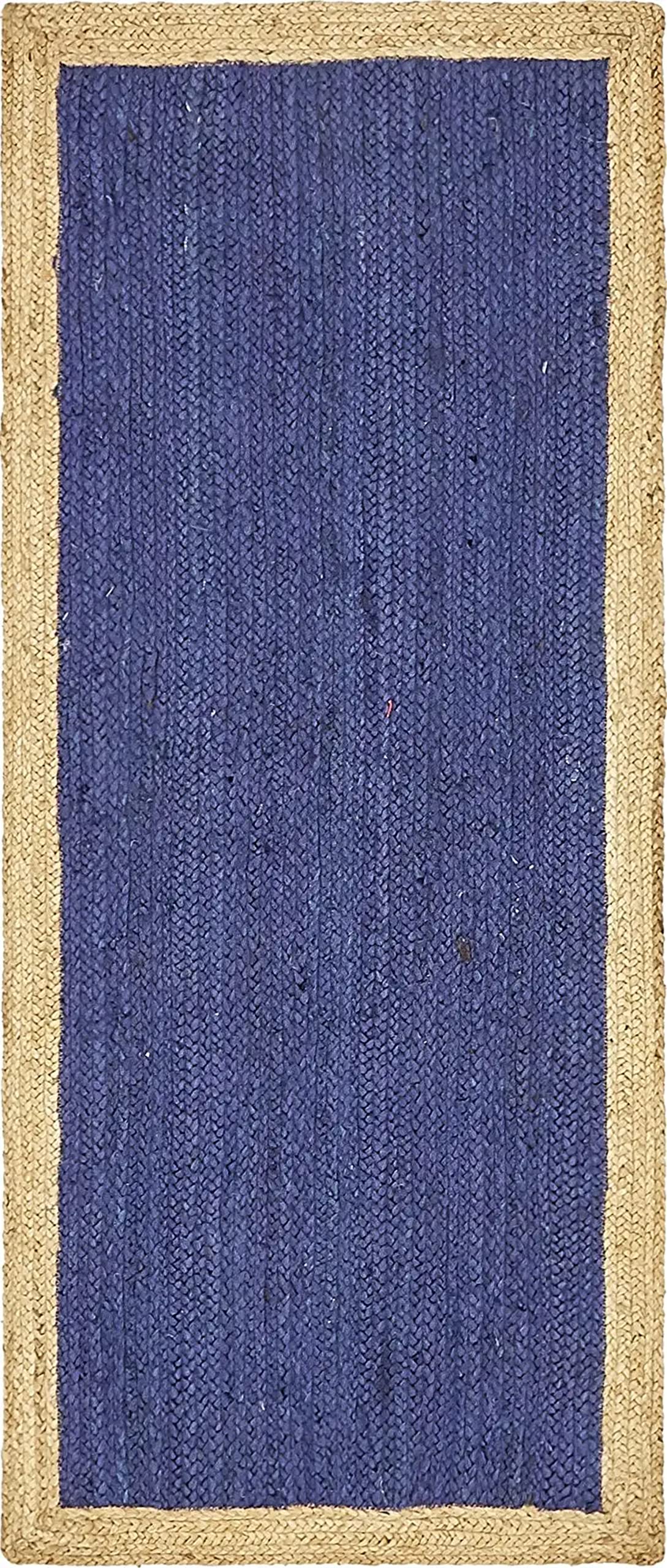 Hand Braided Rectangle Blue Dye Area Rug - 2.5x15 Feet - Non-Slip Living Room Runner, Bedroom Carpet, Kitchen Floor Mat - Perfect for Home Decor, Hallway & Entryway