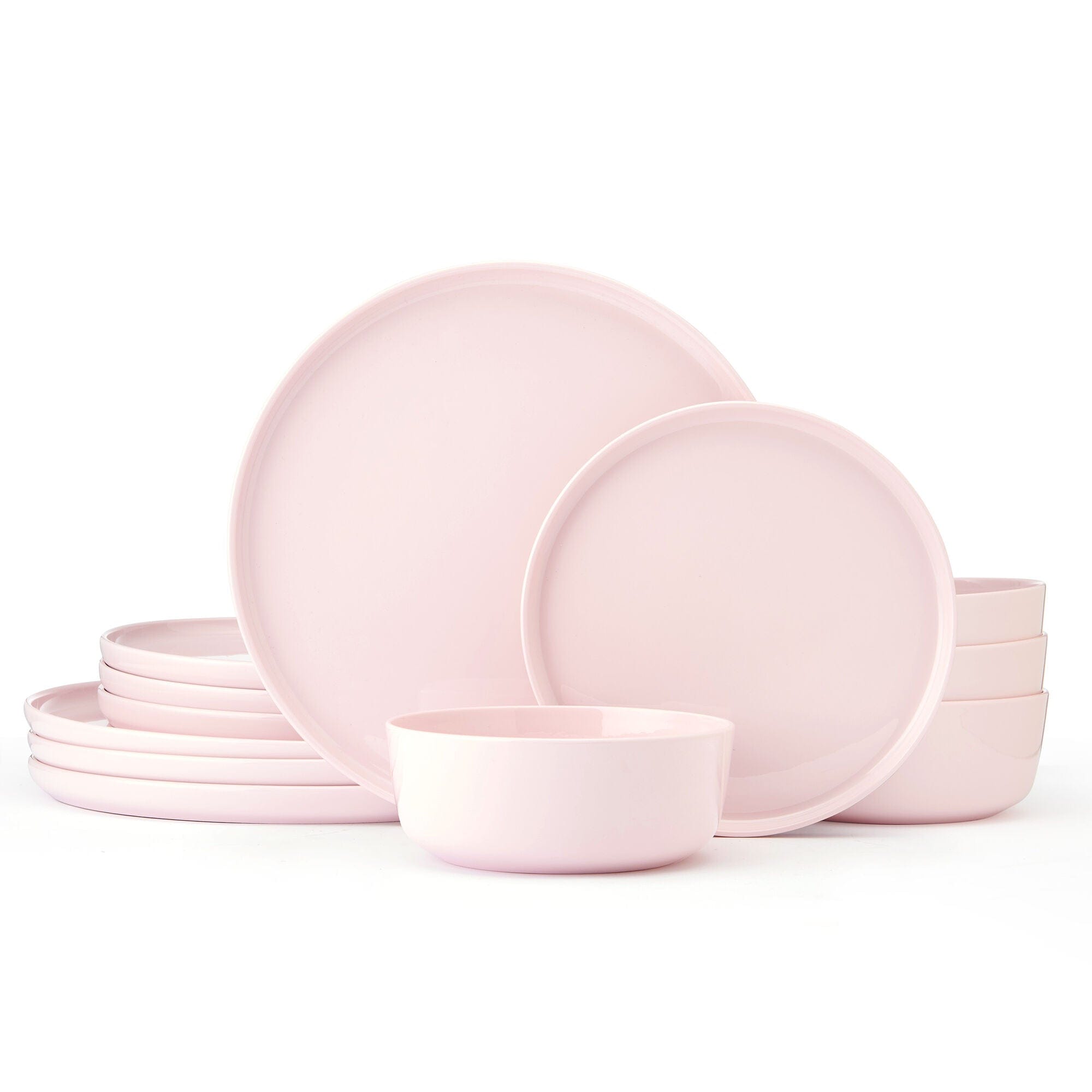 Madison Pink 12-Piece Dinnerware Set - Porcelain Tableware Service for 4, Includes Plates, Bowls & Mugs - Elegant Dish Set for Everyday Dining, Dinner Parties & Home Decor