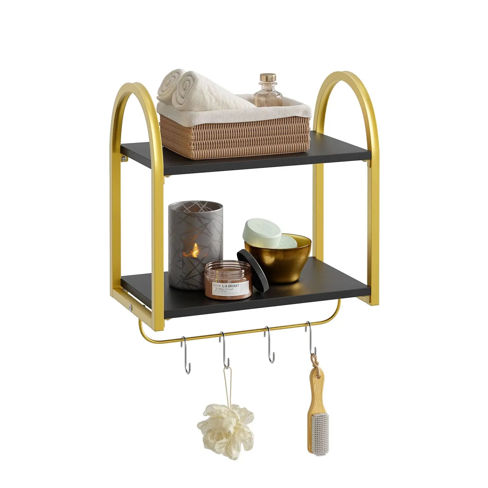 Bestier 2 Tier Floating Shelves with Towel Bar & Hooks - Rustic Wood Wall Shelves for Bathroom, Kitchen & Bedroom Organization - Perfect for Towels, Decor & Storage