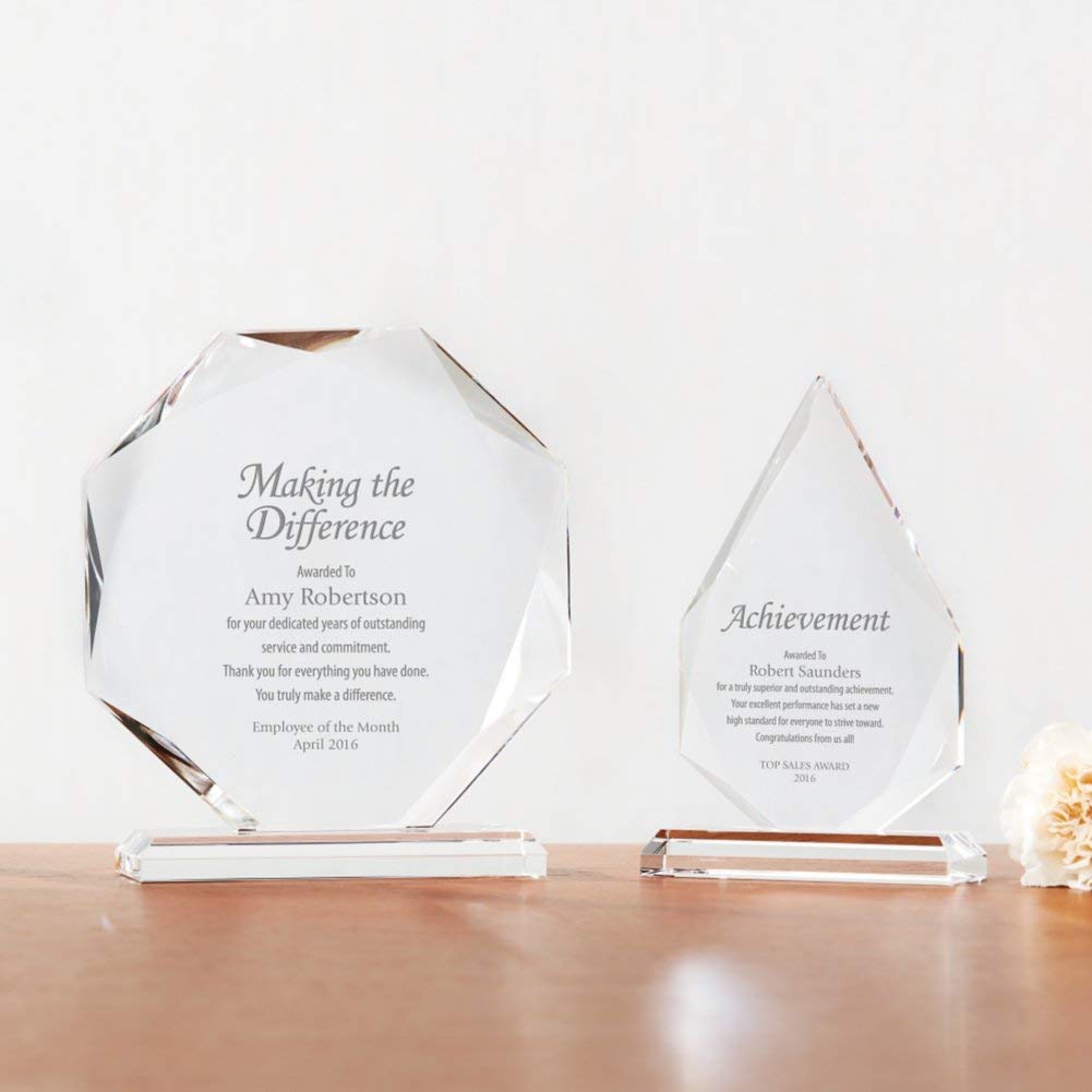 Baudville Custom Engraved Crystal Trophy Award with Beveled Edge - Elegant Black Gift Box Included - Perfect for Employee Recognition, Corporate Awards & Milestone Celebrations