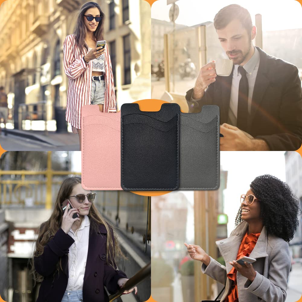 Premium Leather Phone Card Holder - Sticky Back Wallet for iPhone & Samsung - Stretchy Credit Card Holder for Phone Case - 2 Pack Pink - Perfect for Travel, Shopping & Daily Use