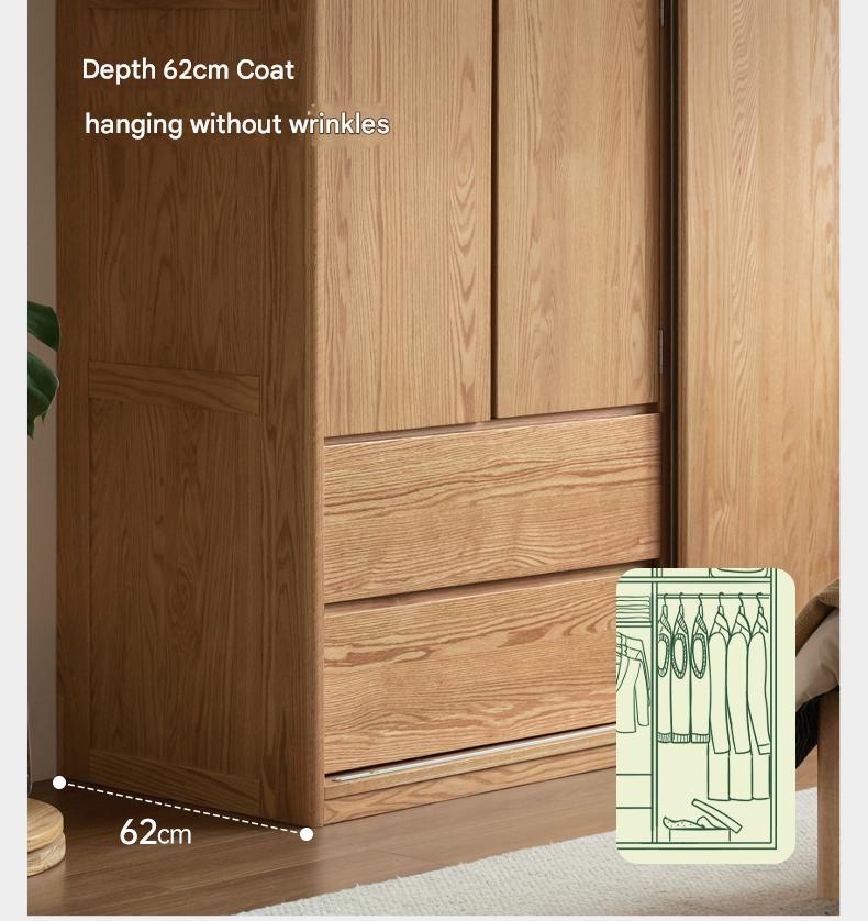 Solid Oak Wood Modern Wardrobe with Ample Storage - Perfect for Bedroom, Living Room, and Office Organization