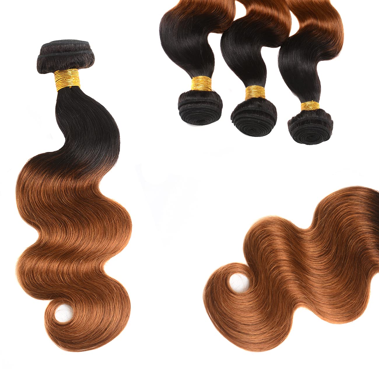 20 22 24 Inch Ombre Brazilian Body Wave Human Hair Bundles - 100% Unprocessed Virgin Hair Extensions for Natural Look | Perfect for Daily Wear, Styling & Special Occasions