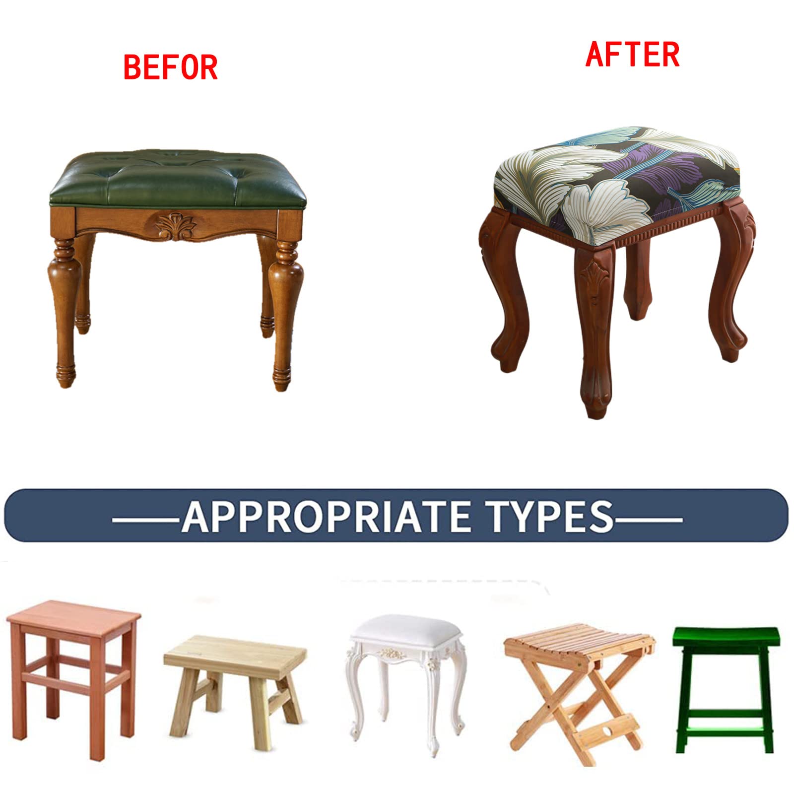 Elastic Rectangle Bar Stool Covers - Stretchable Foot Stool Seat Cushion Covers for Vanity, Dressing Chair & Counter Stools - Washable Square Saddle Seat Covers for Home, Kitchen & Bar Decor