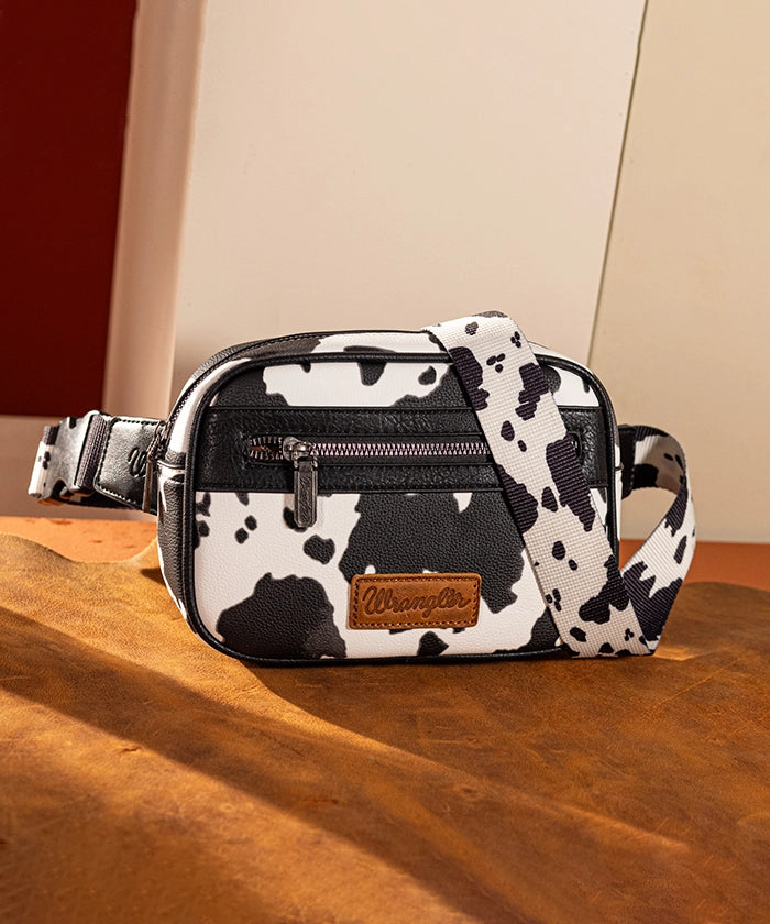 Wrangler Cow Print Belt Bag - Stylish Western Crossbody Fanny Pack for Men & Women - Perfect for Concerts, Hiking, and Travel