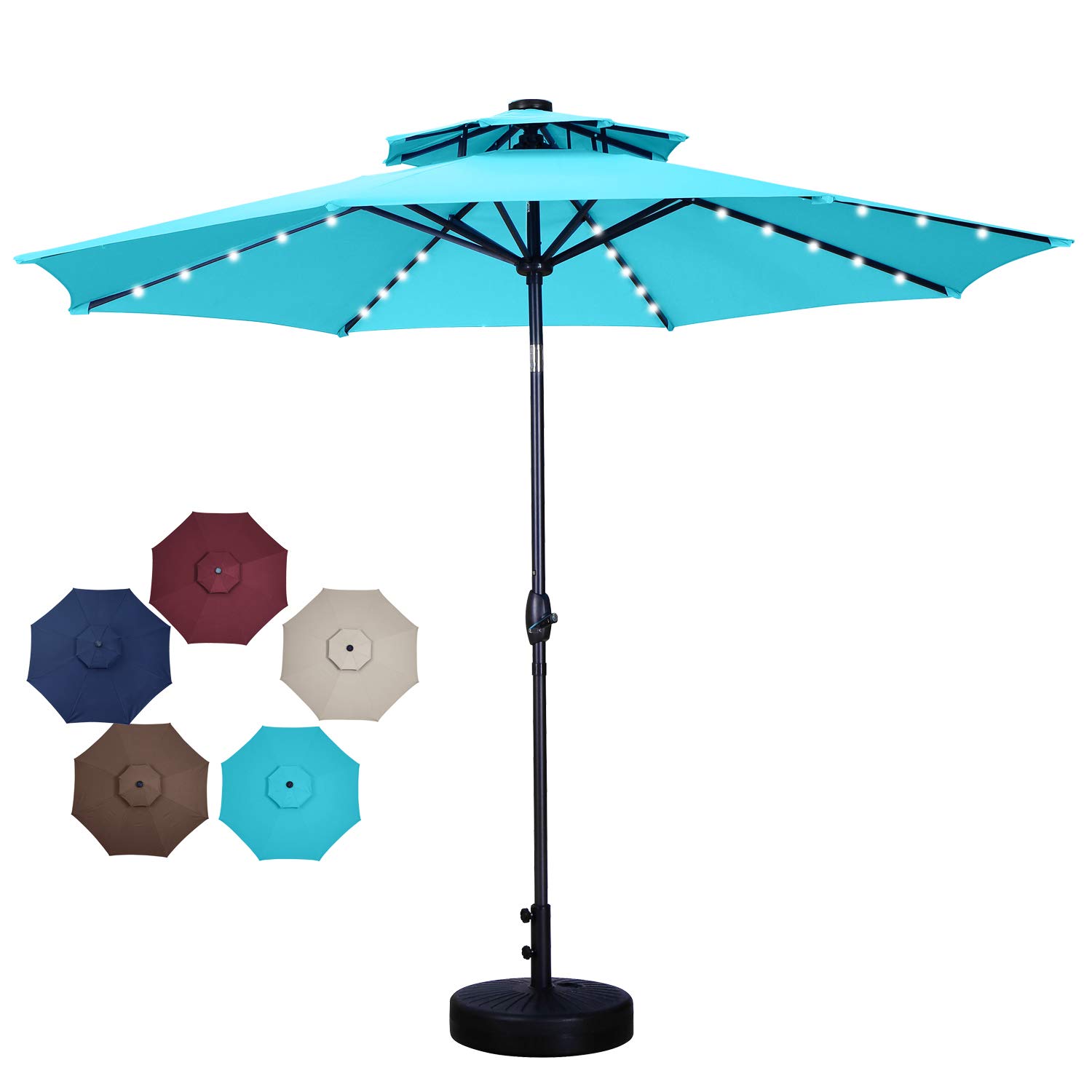 OVASTLKUY 10ft Solar Powered 40 LED Lights 2-Tier Vented Patio Umbrella with Crank Handle & Push Button Tilt - Outdoor Garden, Backyard, Poolside Umbrella with 8 Sturdy Ribs (Blue) | Perfect for Patio Dining, Lounging & Outdoor Entertaining