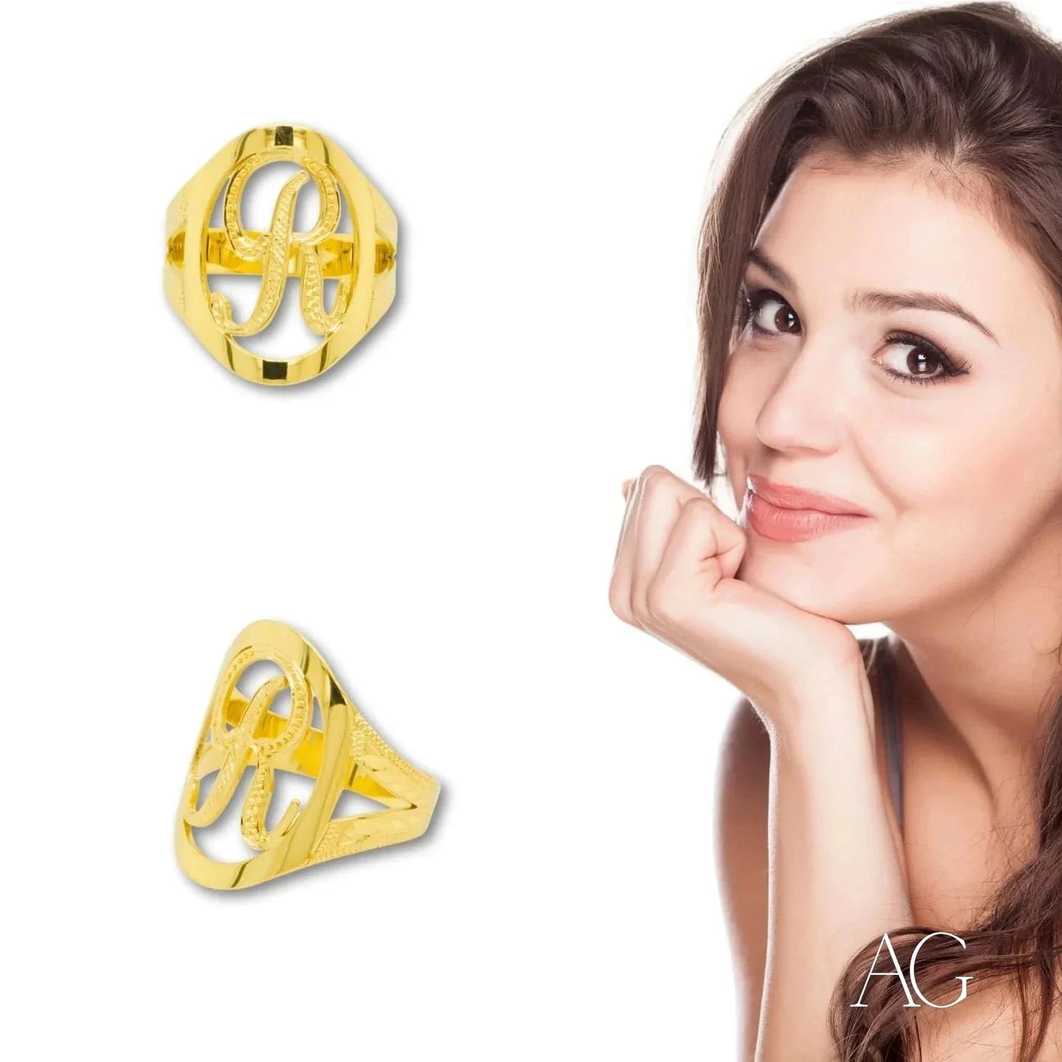 Elegant Personalized Initial Letter Ring for Women - Custom Monogram Name Ring - Perfect Gift for Birthday, Anniversary & Valentine's Day - Sterling Silver or Gold Plated Jewelry
