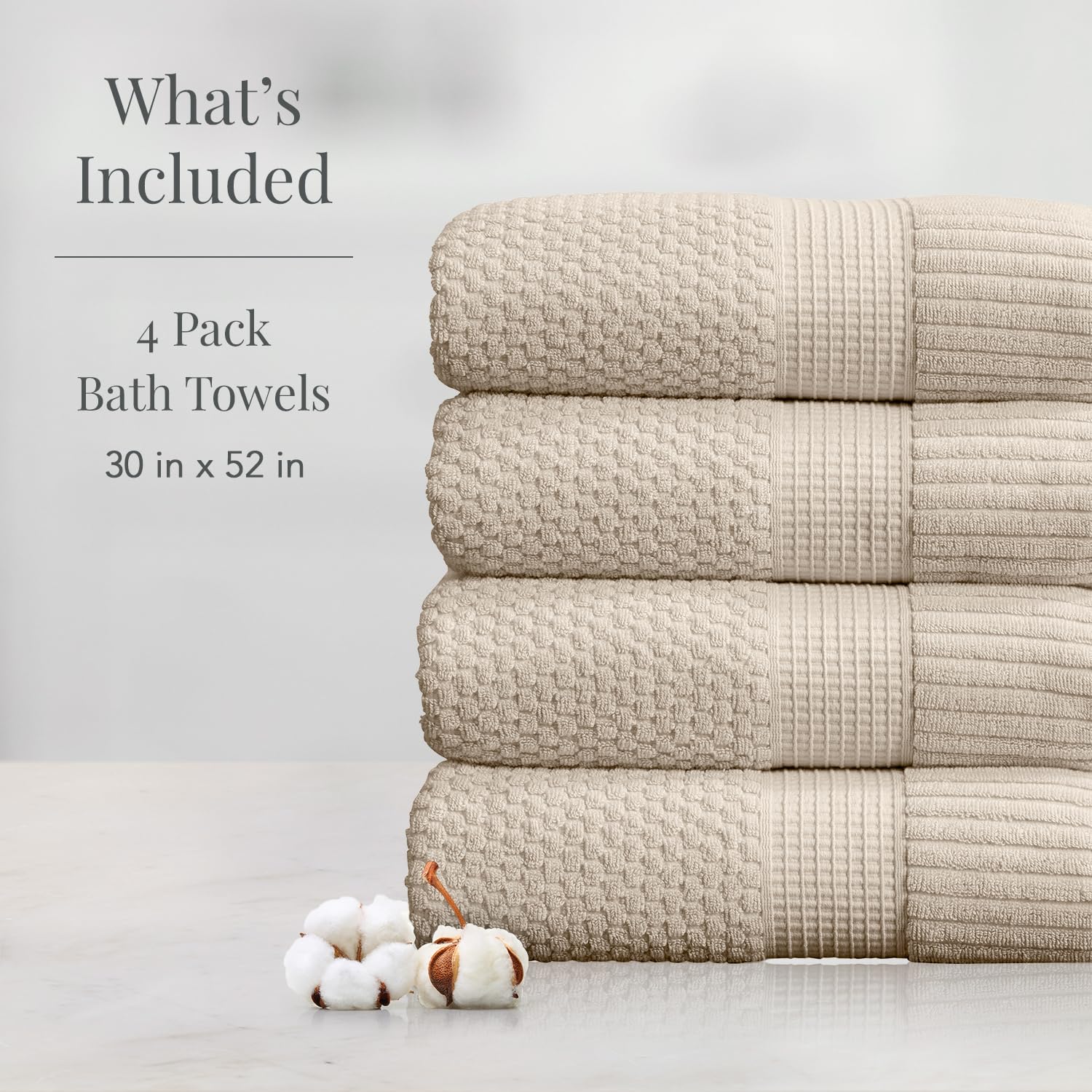 Premium 100% Cotton Bath Towels 4 Pack - Super Soft, Quick Dry & Highly Absorbent 30