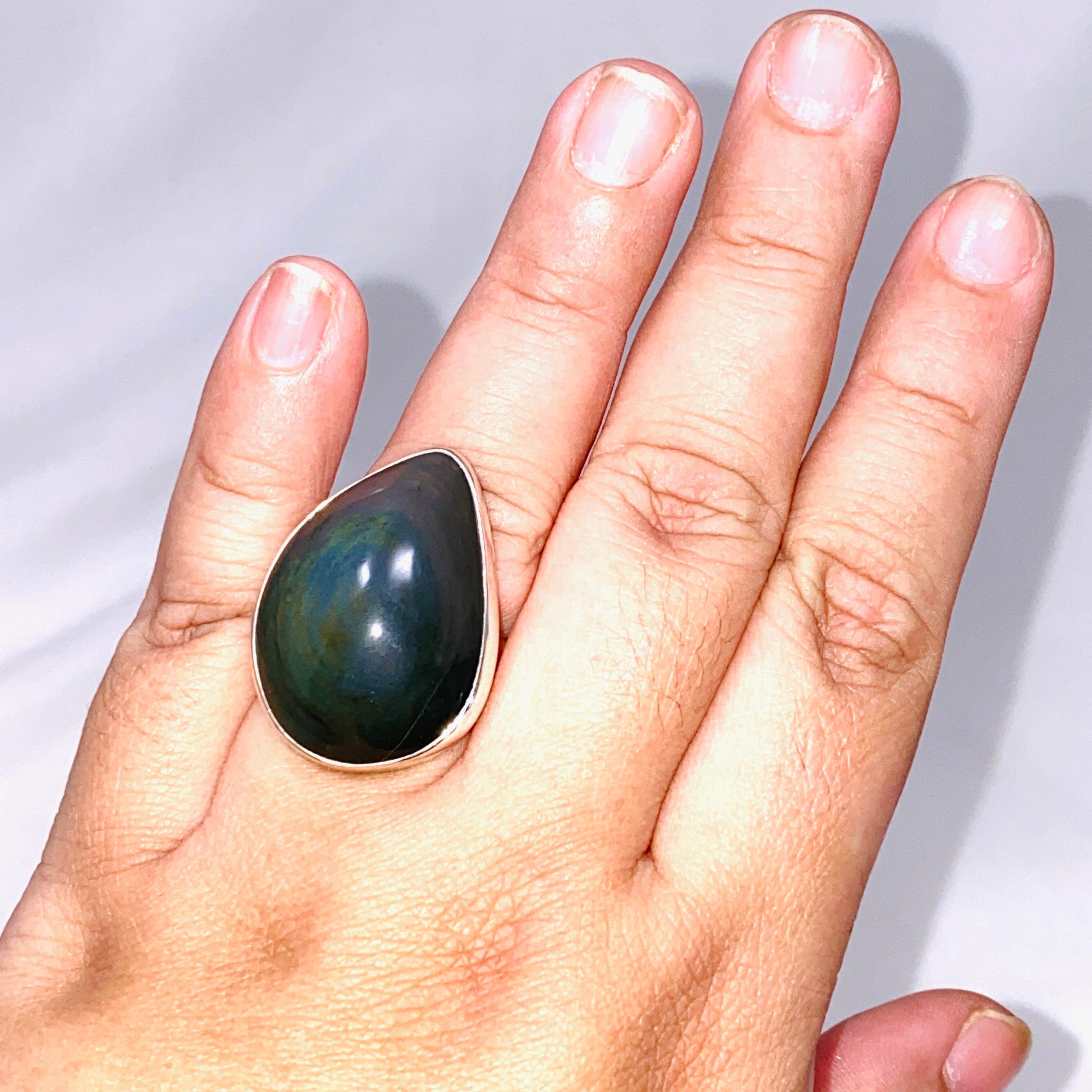 Rainbow Obsidian Freeform Ring - Size 11 - Handmade Sterling Silver Jewelry - KRGJ2812 - Perfect for Boho Fashion & Spiritual Healing