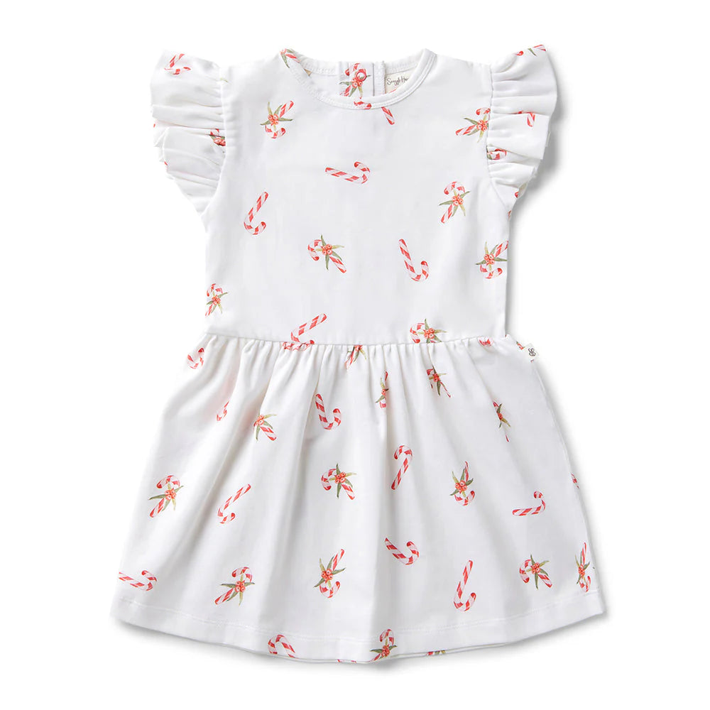 Organic Cotton Short Sleeve Dress for Toddlers Size 2 - Snuggle Hunny Candy Cane Print | Comfortable Playtime & Holiday Outfit for Girls