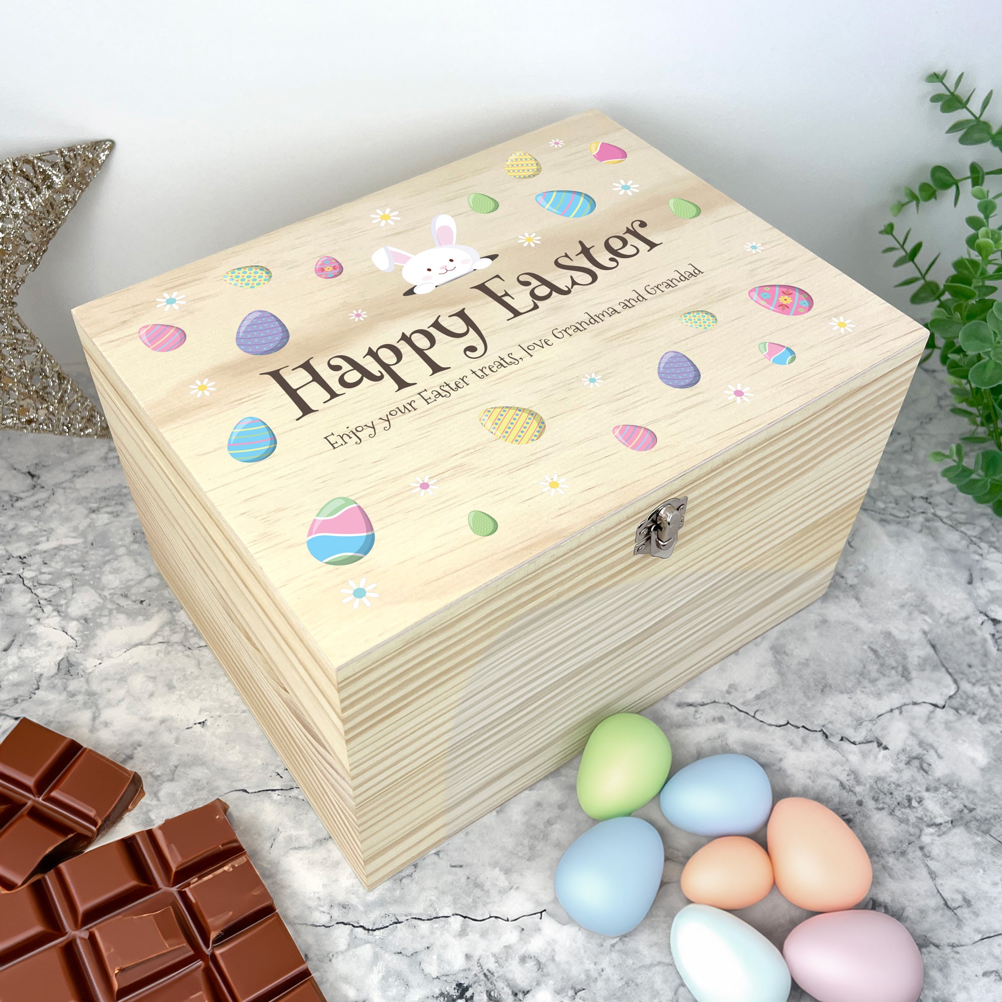 Personalized Pastel Easter Eggs Wooden Gift Basket - 5 Sizes (16cm, 20cm, 26cm, 30cm, 36cm) - Perfect for Easter Decorations, Spring Party Favors & Home Decor Gifts