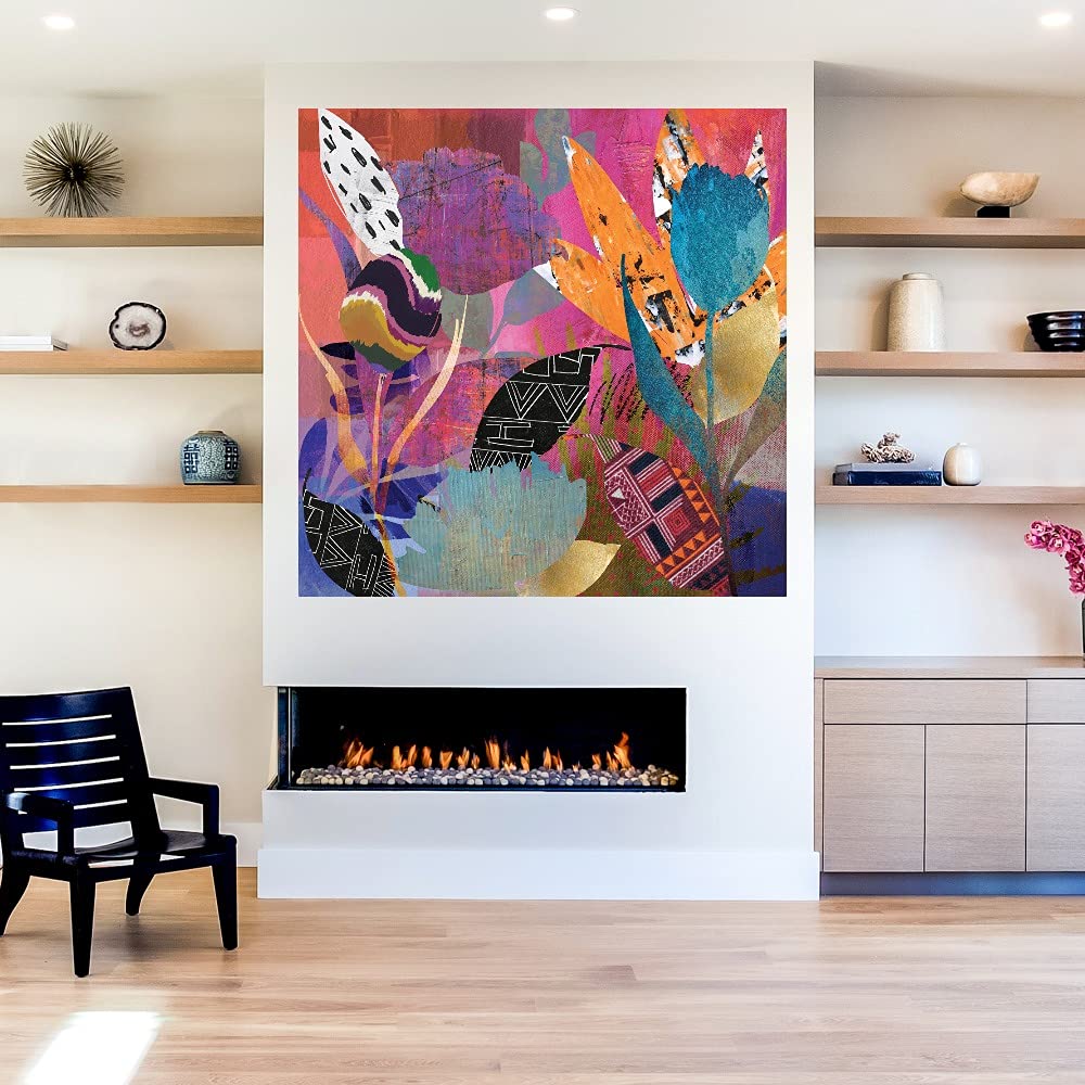Flower Power Canvas Wall Art - 37x37 Inch Modern Abstract Painting by Nikki Chu - Ready to Hang Home Decor for Living Room, Bedroom, Office & More - Perfect for Boho, Contemporary & Farmhouse Interiors