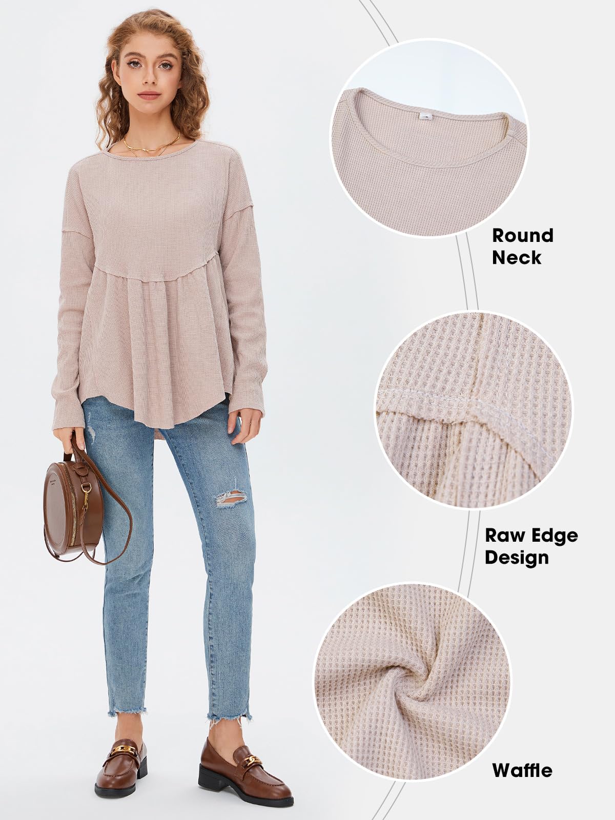 EXLURA Women's Waffle Knit Long Sleeve Crewneck Tunic Top - Loose Fit Babydoll Style Maternity Shirt for Fall & Winter 2025 Fashion | Casual Wear, Layering, Pregnancy Comfort, Office & Weekend Outfits
