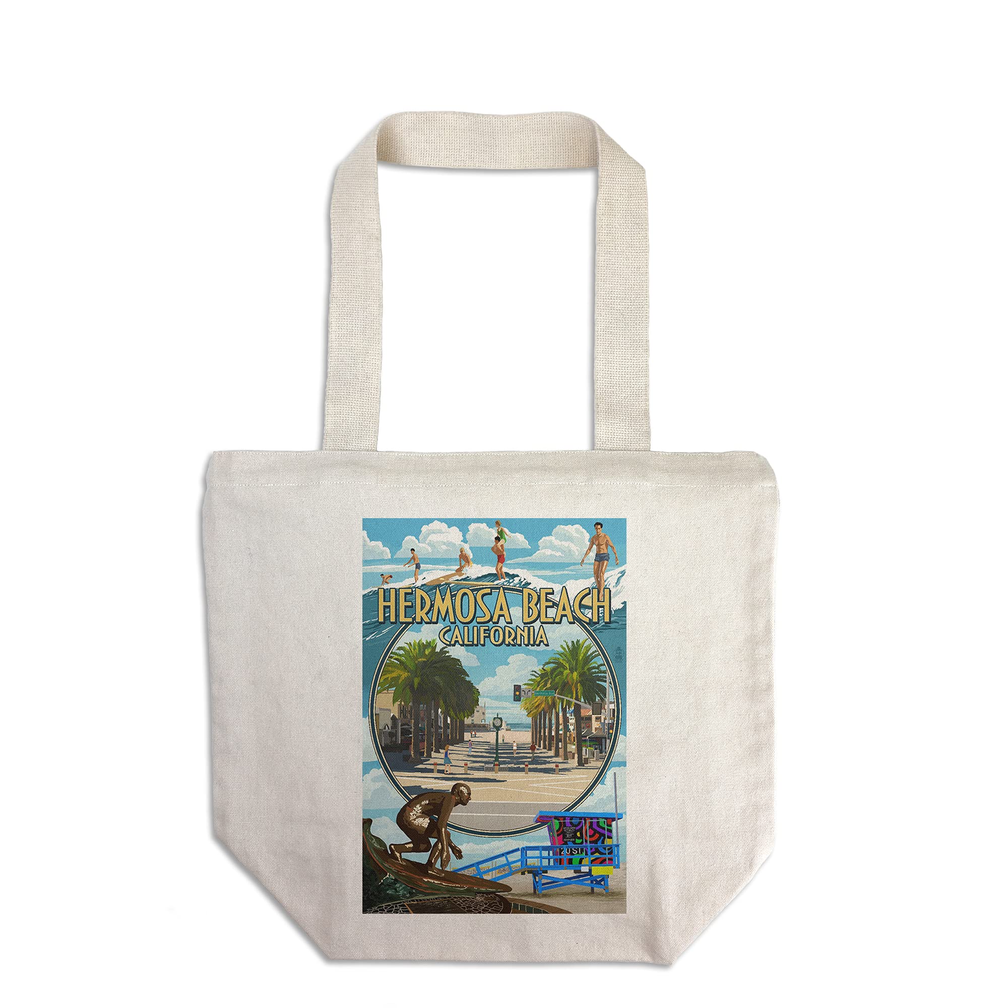 Lantern Press Hermosa Beach California Montage Scenes - 100% Cotton Canvas Reusable Tote Bag for Shopping, Beach & Daily Use