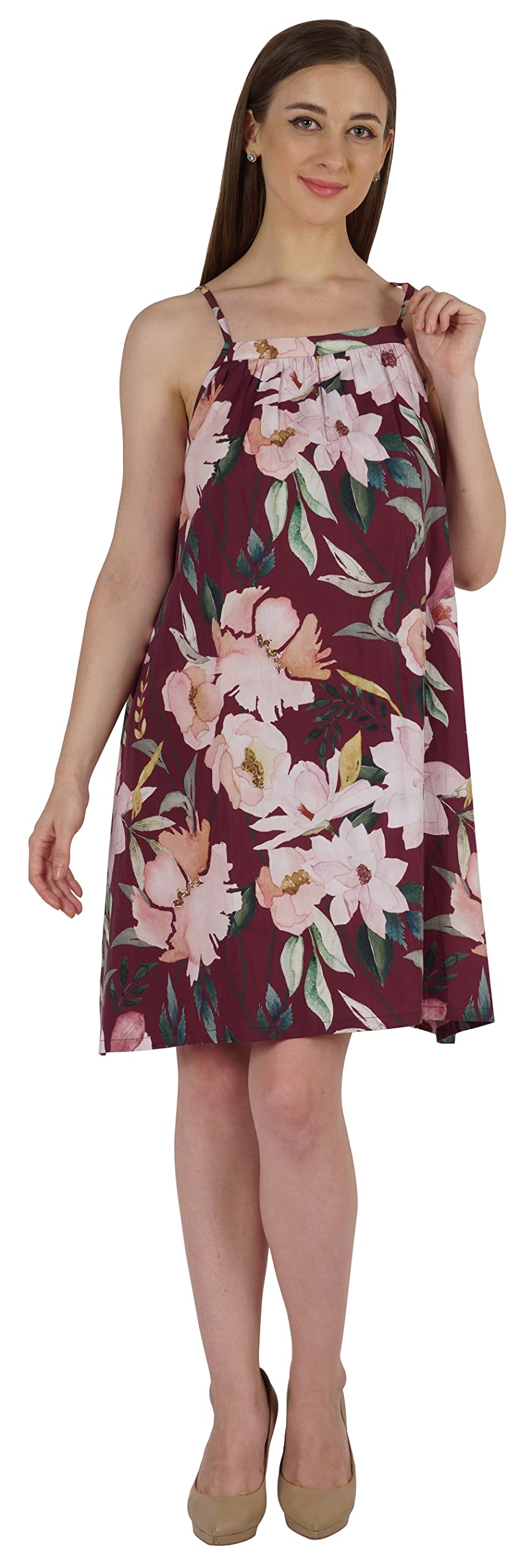 Bimba Women's Casual Printed Spaghetti Strap Dress - Short Summer Sundress Midi Length for Beach, Vacation & Outdoor Activities