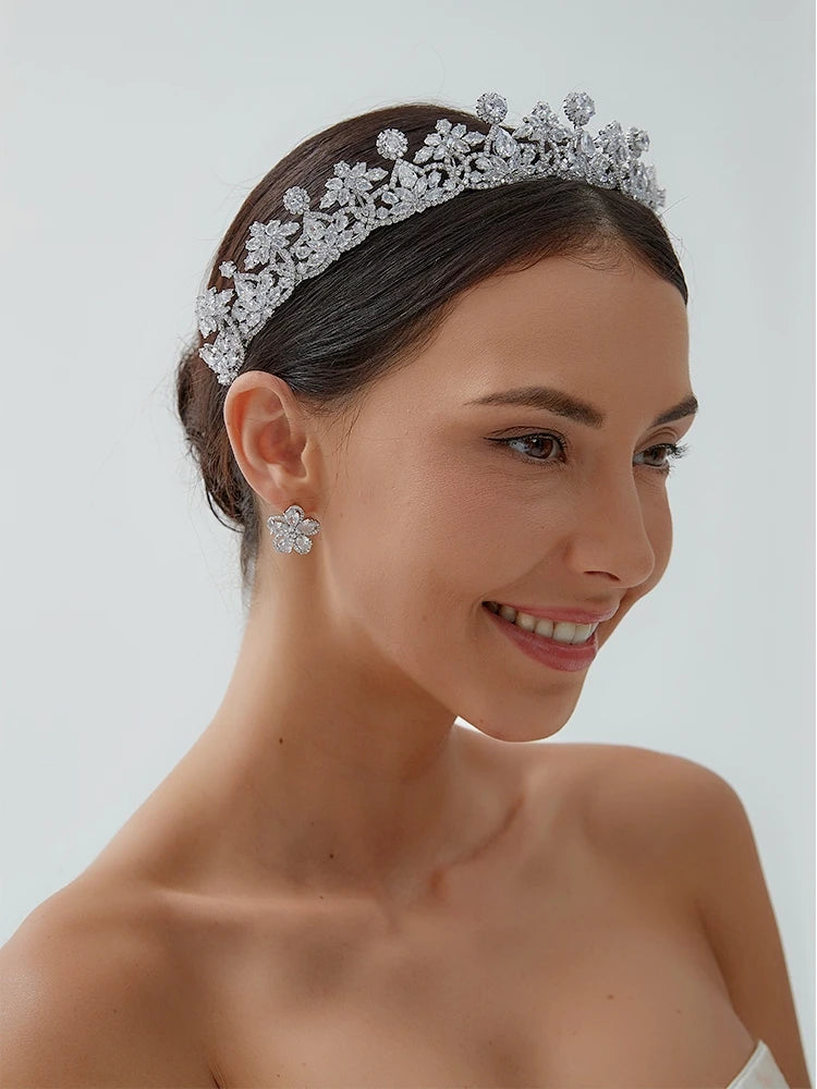 2024 Diadem White Crystal Zircon Bridal Tiara - Elegant CZ Headpiece for Weddings, Prom & Special Occasions
