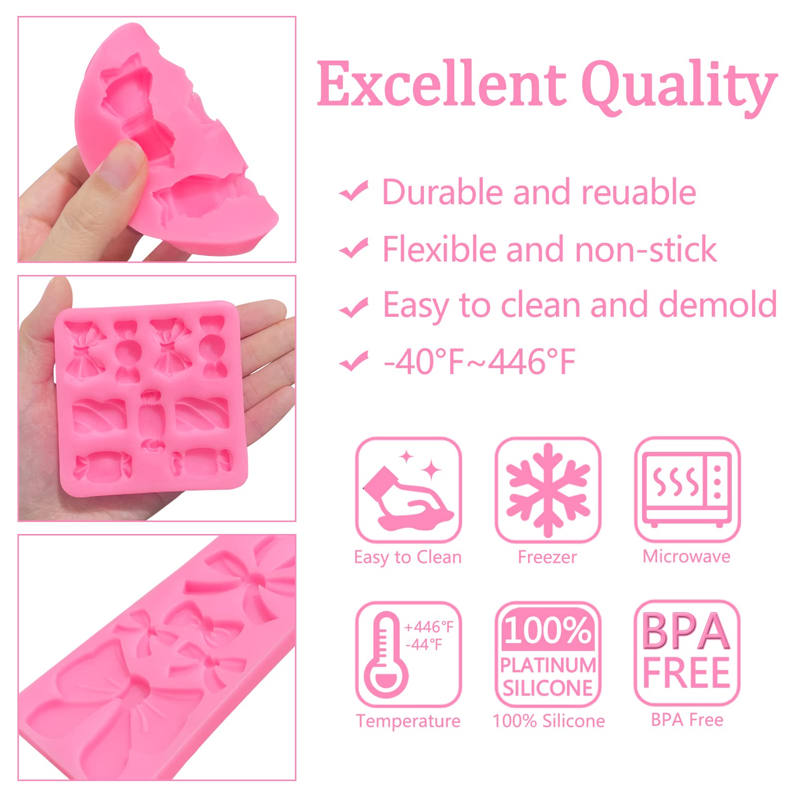 3-Piece Bow Fondant Molds Set for Cake Decorating - DIY Candy, Chocolate, Marzipan, Mousse, Jelly & Sugar Crafts - Perfect for Wedding Desserts, Soap Making, Candle Molds & Epoxy Resin Art Projects