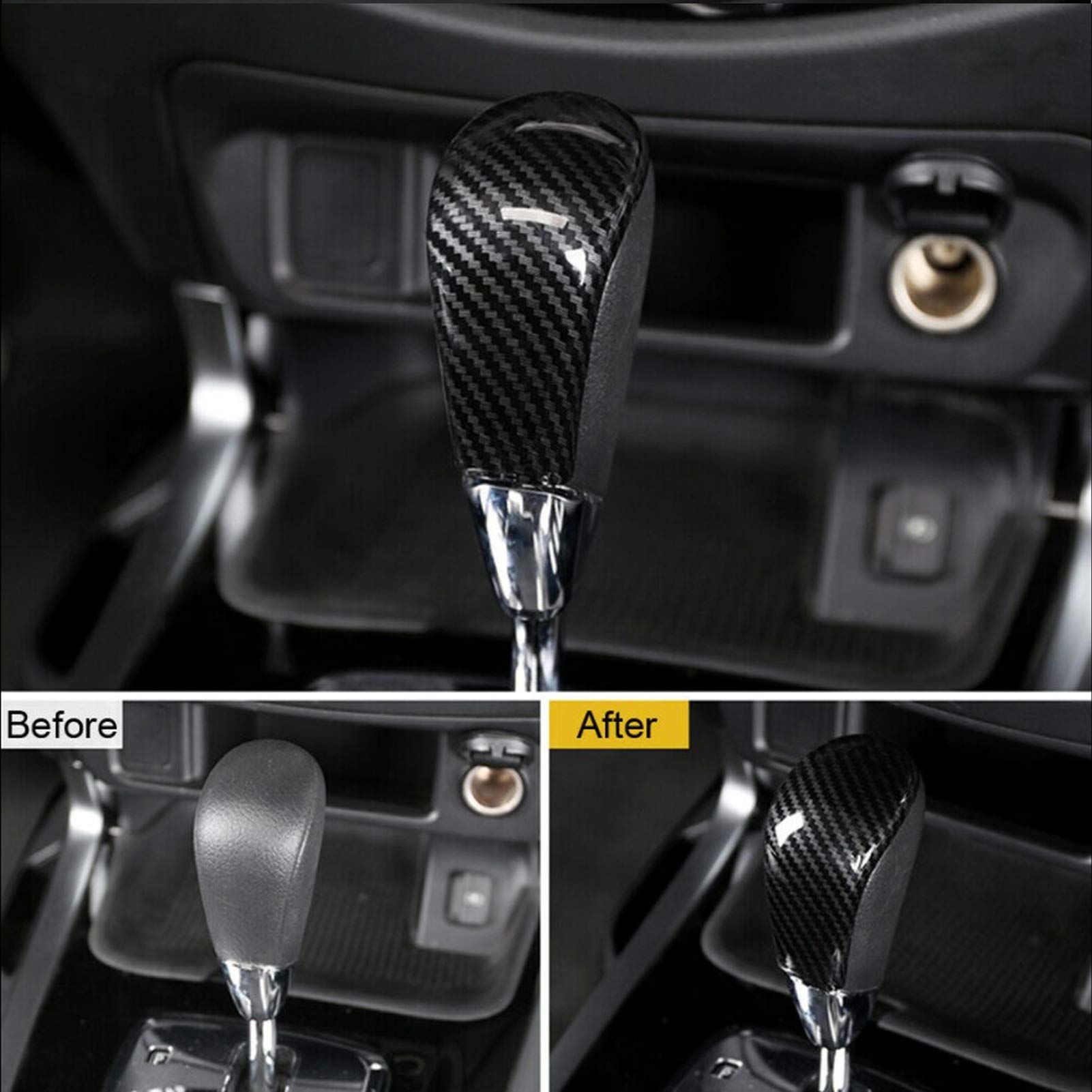 Carbon Fiber Gear Shift Knob for Nissan Navara Frontier NP300 2015-2019 - Replacement Transmission Shifter Cover with Sticker | Upgrade Interior & Enhance Driving Experience