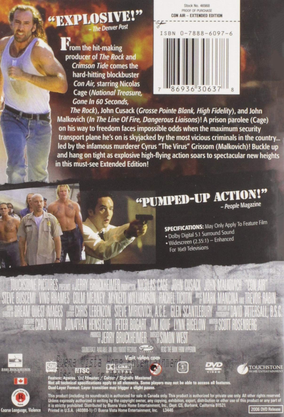 Con Air (Unrated Extended Edition) - Action Thriller Movie DVD - Perfect for Movie Nights & Nicolas Cage Fans