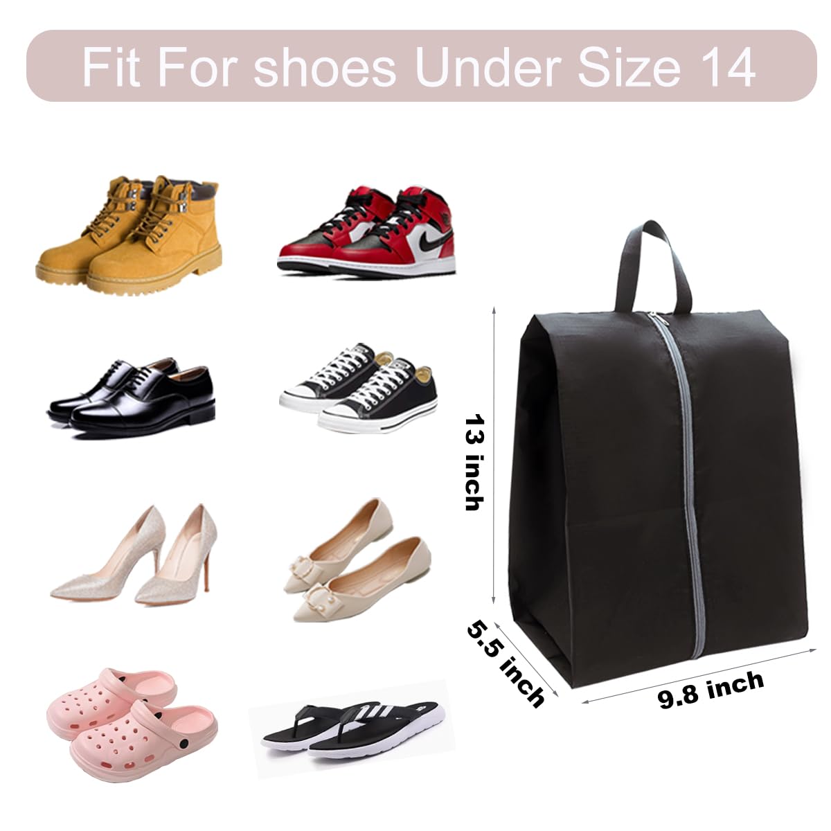 4-Pack Waterproof Nylon Shoe Bags with Zipper for Travel - Durable Shoe Storage Organizer for Men & Women - Perfect for Gym, Vacation & Business Trips