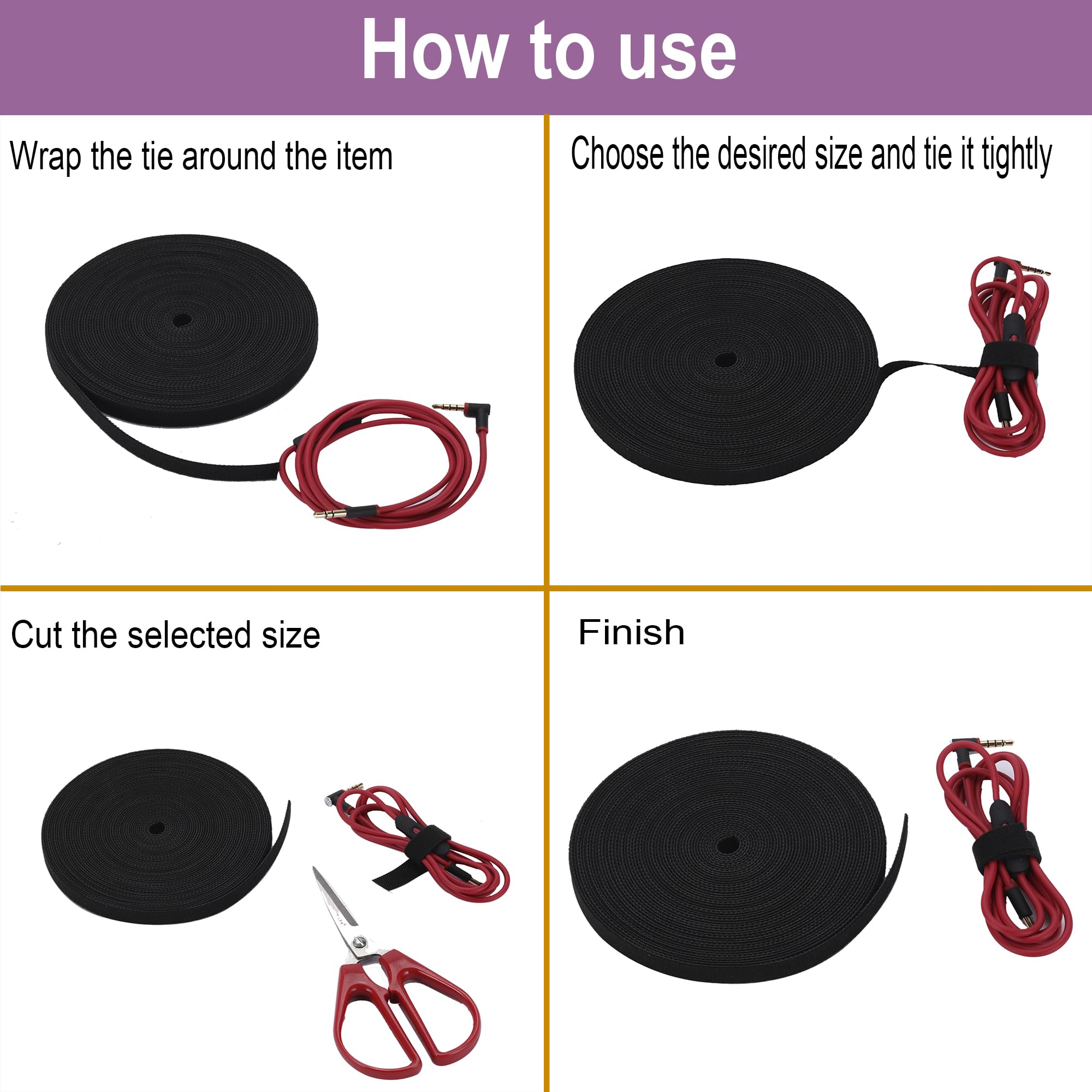 Reusable Hook and Loop Cable Ties - 3/4 Inch x 25 Yards Black Fastening Straps for Wire Management, Organization & DIY Projects - Perfect for Home, Office, Workshop & Electronics Cable Bundling