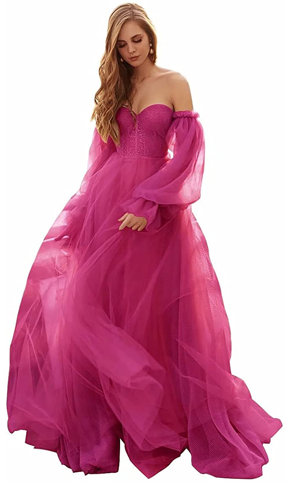 Elegant Off Shoulder Puffy Sleeve Prom Dress - Long Tulle Ball Gown Formal Party Gown for Women | Perfect for Homecoming, Wedding Guest & Special Occasions