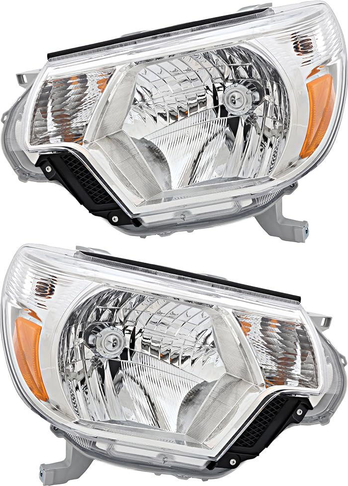 2012-2015 Toyota Tacoma Halogen Headlight Assembly Set - Driver & Passenger Side Replacement Lamps for Improved Night Visibility - Perfect for Off-Roading, Daily Commuting and Night Driving