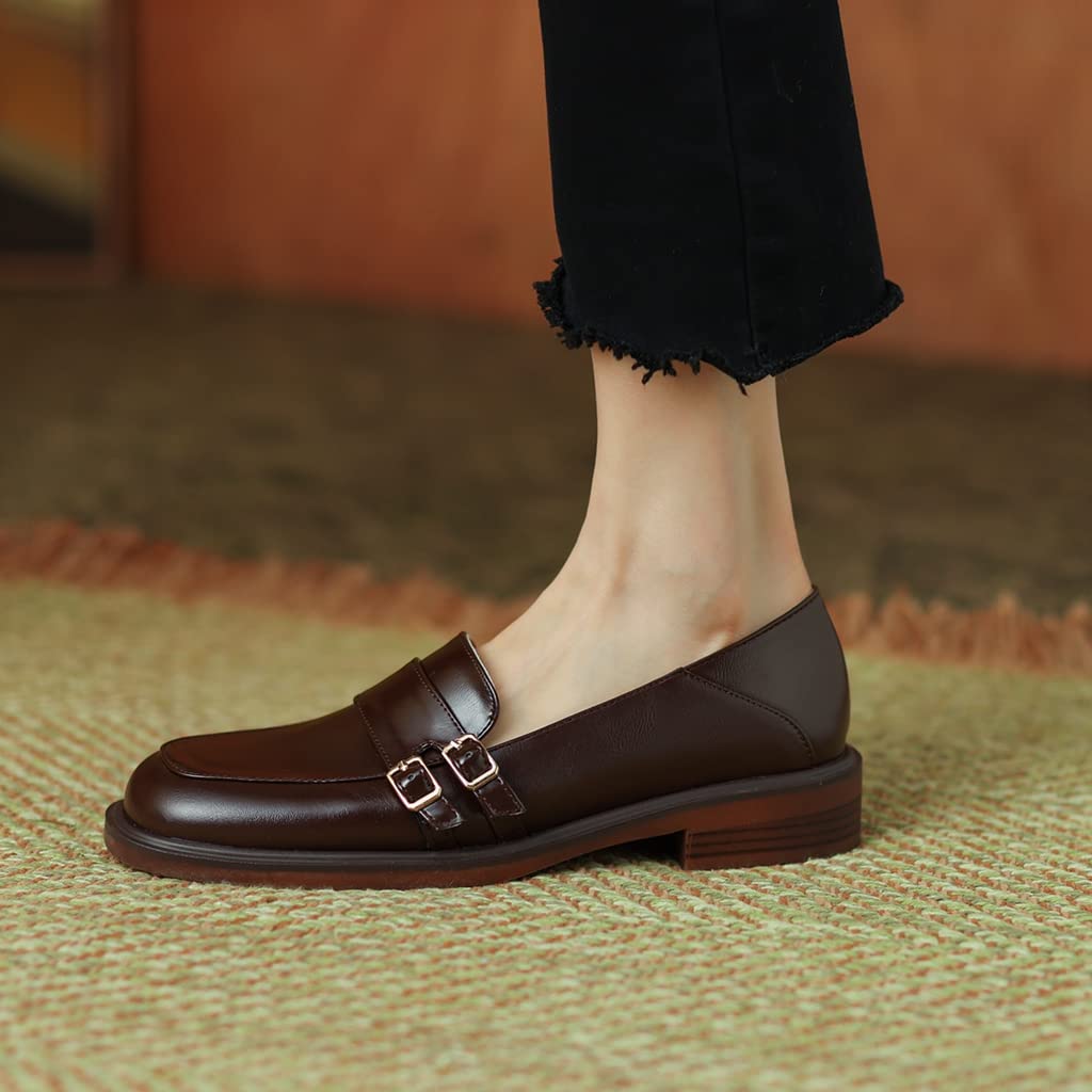 Women's Classic Leather Penny Loafers - Slip On Square Toe Oxford Shoes for Business & Dress | Comfortable Work Flats for Office, Commuting & Professional Occasions