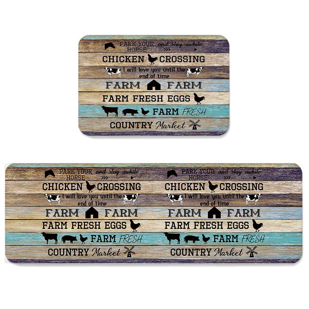 Anti-Fatigue Kitchen Rugs and Mats Set - 2 Piece Non-Slip Waterproof Cushioned Floor Mats for Comfortable Standing - Farmhouse Style Wood Look - Perfect for Kitchens, Laundry Rooms & High-Traffic Areas
