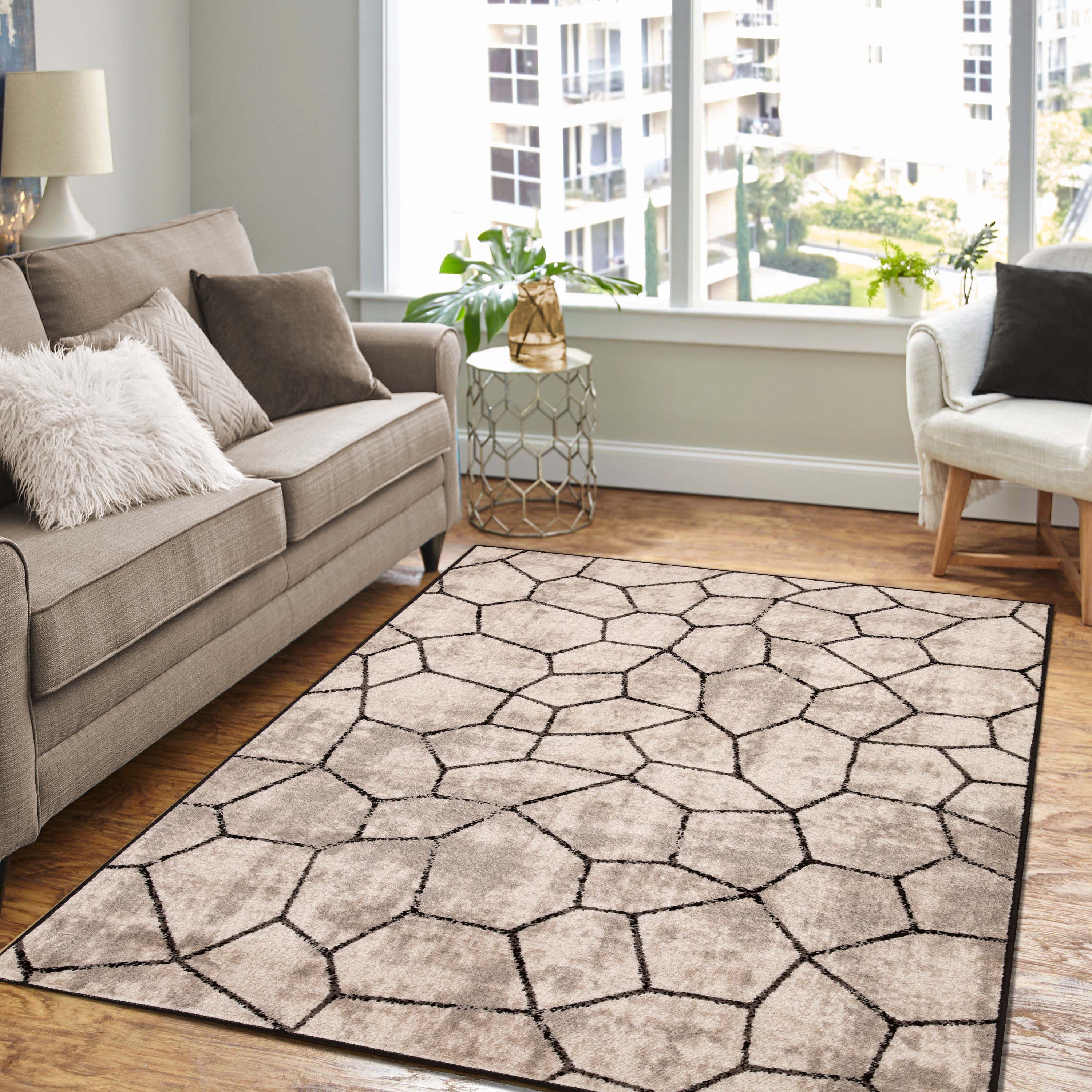 Modern Vegas Abstract Tile Pattern Indoor Area Rug - Non-Slip Soft Living Room Carpet for Home Decor, Bedroom, Office