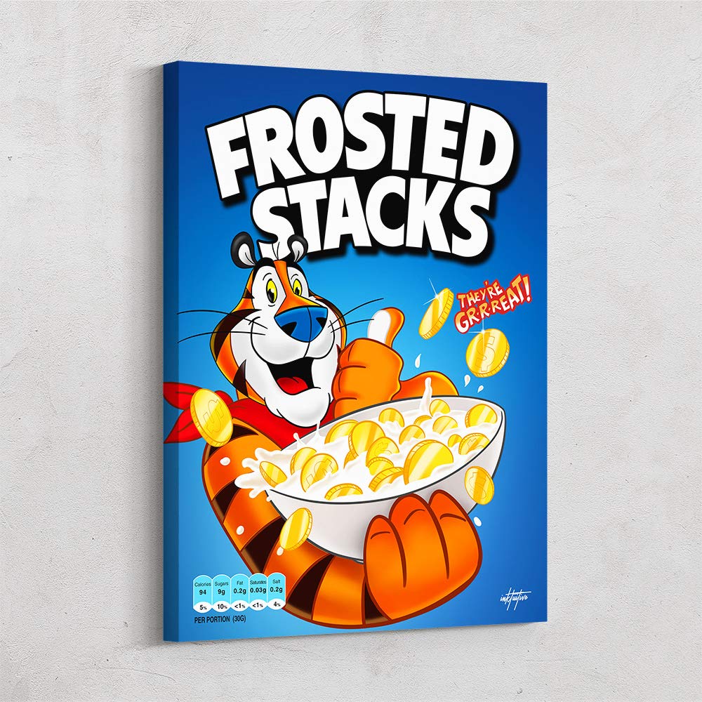 Inktuitive 'Frosted Stacks' Motivational Canvas Wall Art - Inspirational Kitchen & Office Decor - 16x12 Inch Cereal-Themed Print for Bedroom, Living Room & Workspace - Perfect for Home & Business Inspiration