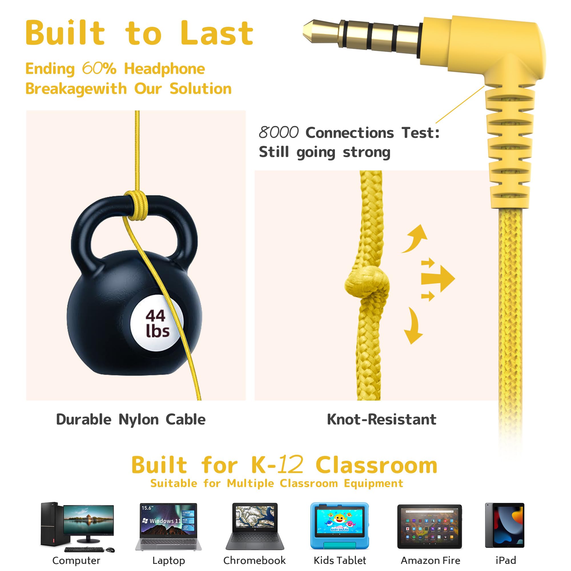 AILIHEN 10 Pack Classroom Headphones for Kids - 93dB Volume Limited Wired On-Ear Headset with Microphone, Durable 3.5mm Jack for School K-12 Students, Chromebook, Computer & Library Use - Perfect for Online Learning, Classroom Activities & Quiet Study Time