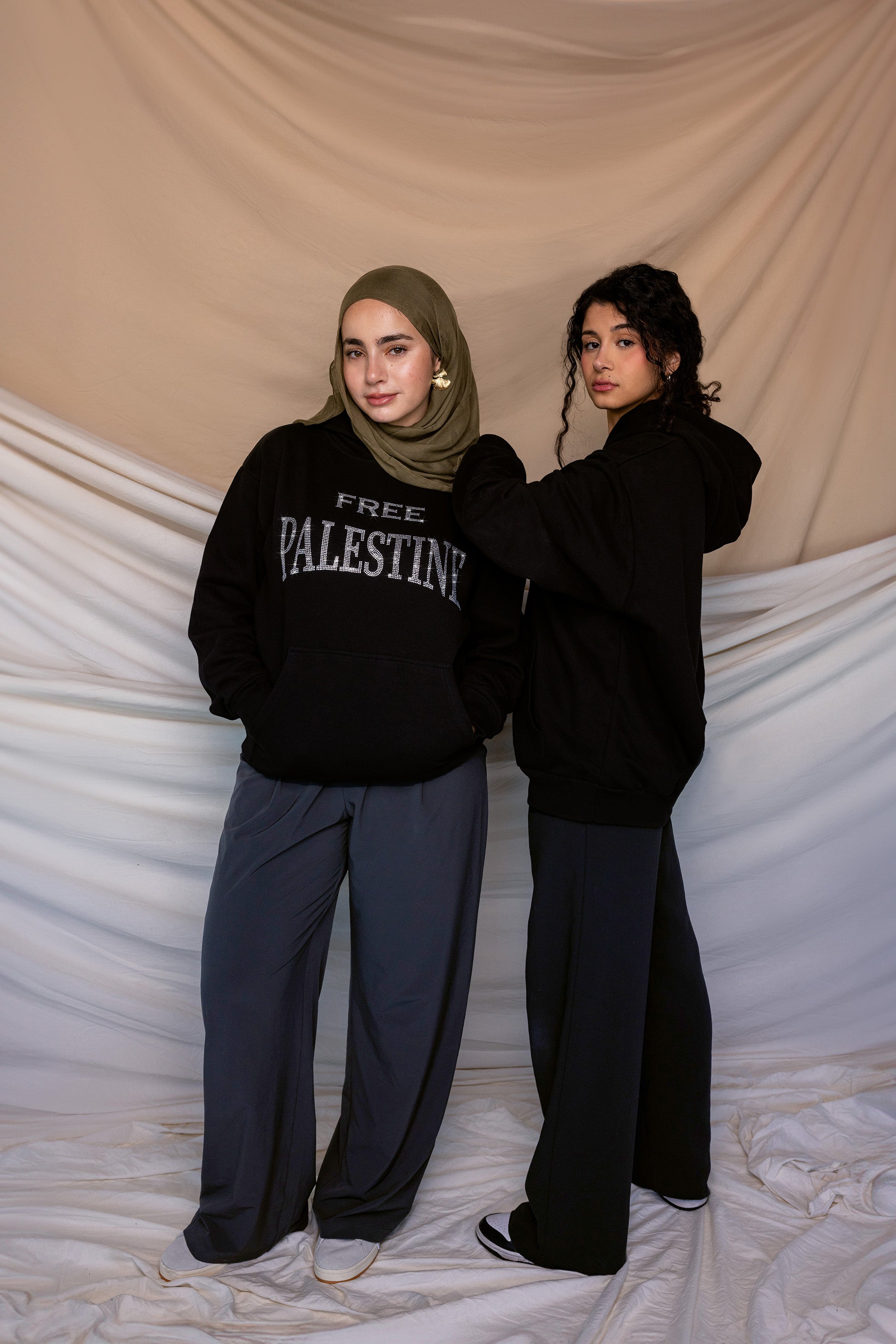 Free Palestine Black Rhinestone Hoodie - Stylish Protest Sweatshirt for Solidarity & Awareness | Perfect for Rallies, Casual Wear & Social Justice Events