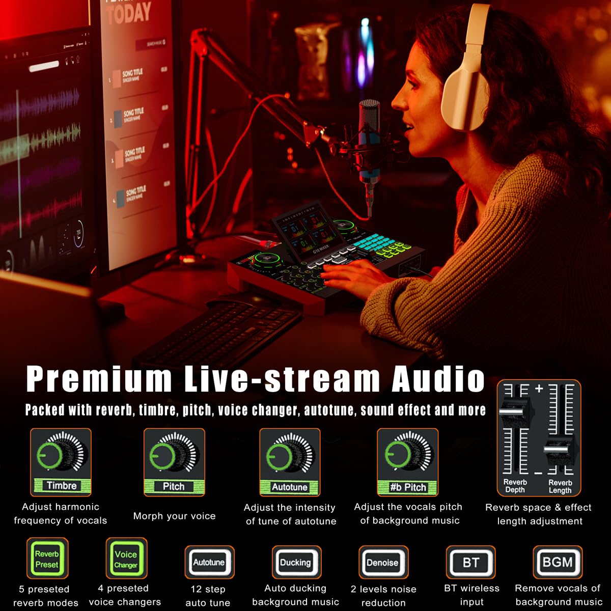 Professional Podcast Equipment Bundle - P18 Condenser Microphone & G10 Audio Interface with Live Sound Card, Voice Changer & Mixer for PC Recording, Gaming, Live Streaming (G10-P18) | Perfect for Home Studios, Twitch Streamers & YouTube Content Creators