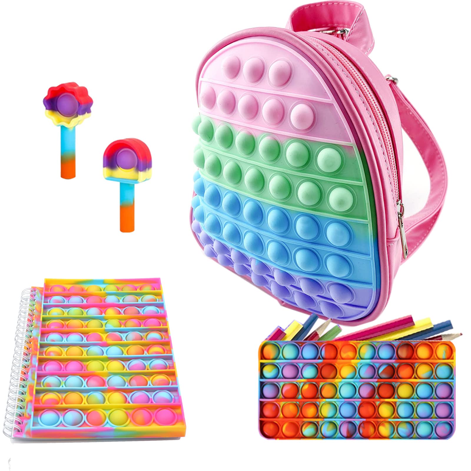 FUFUCAILLM Fidget Pop Backpack - Stress Relief Push Bubble Shoulder Bag with Adjustable Straps, Colorful Sensory Toy Purse for Kids & Teens - Perfect for School, Travel, and Anxiety Relief