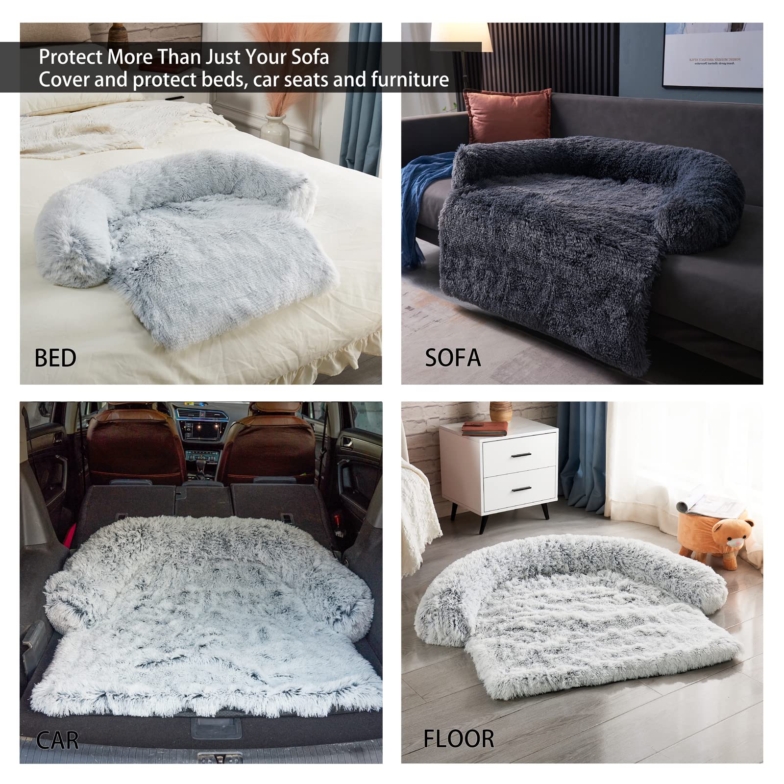 Waterproof Calming Dog Bed - Plush Pet Couch Protector & Sofa Mat with Soft Neck Bolster - Machine Washable Gradient Brown Small - Perfect for Anxiety Relief, Crate Training & Living Room Furniture Protection