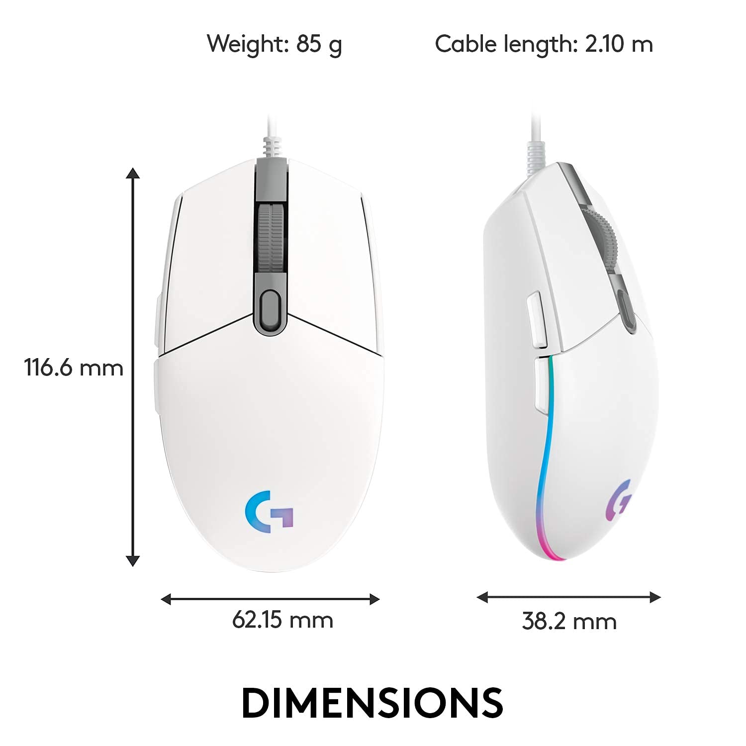 Logitech G203 Lightsync RGB Gaming Mouse - 6 Programmable Buttons, 8000 DPI Optical Sensor, Lightweight Design (Renewed, White) | Perfect for FPS, MOBA & Esports Gaming