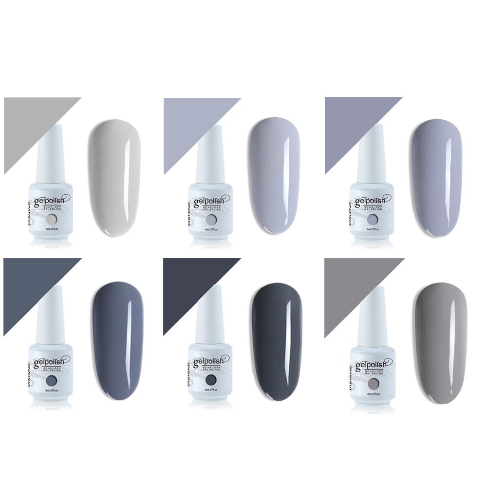 Vishine 6-Piece Gray Gel Nail Polish Set - Soak Off UV Gel Nail Lacquer Kit for Manicure & Nail Art | Perfect Starter Gift Set (8ml Each) | Salon Quality & DIY Home Nail Care