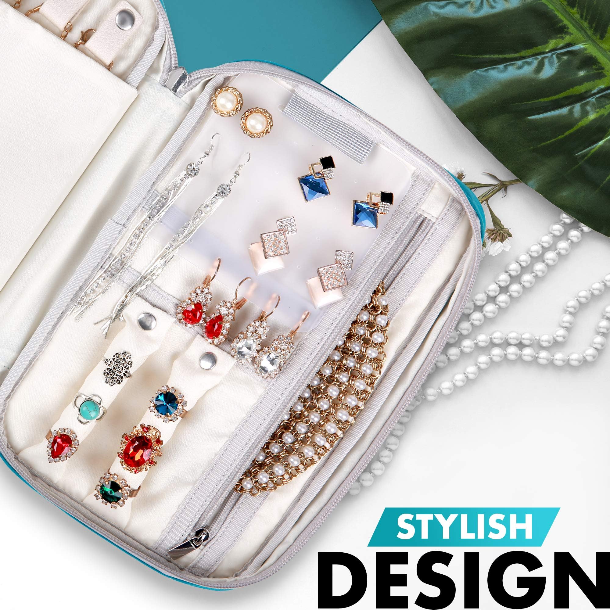 VASCO Travel Jewelry Organizer Roll - Portable Jewelry Case for Necklaces, Earrings, Rings & Bracelets - Compact Jewelry Storage Bag for Women - Perfect for Travel, Vacation & Daily Organization